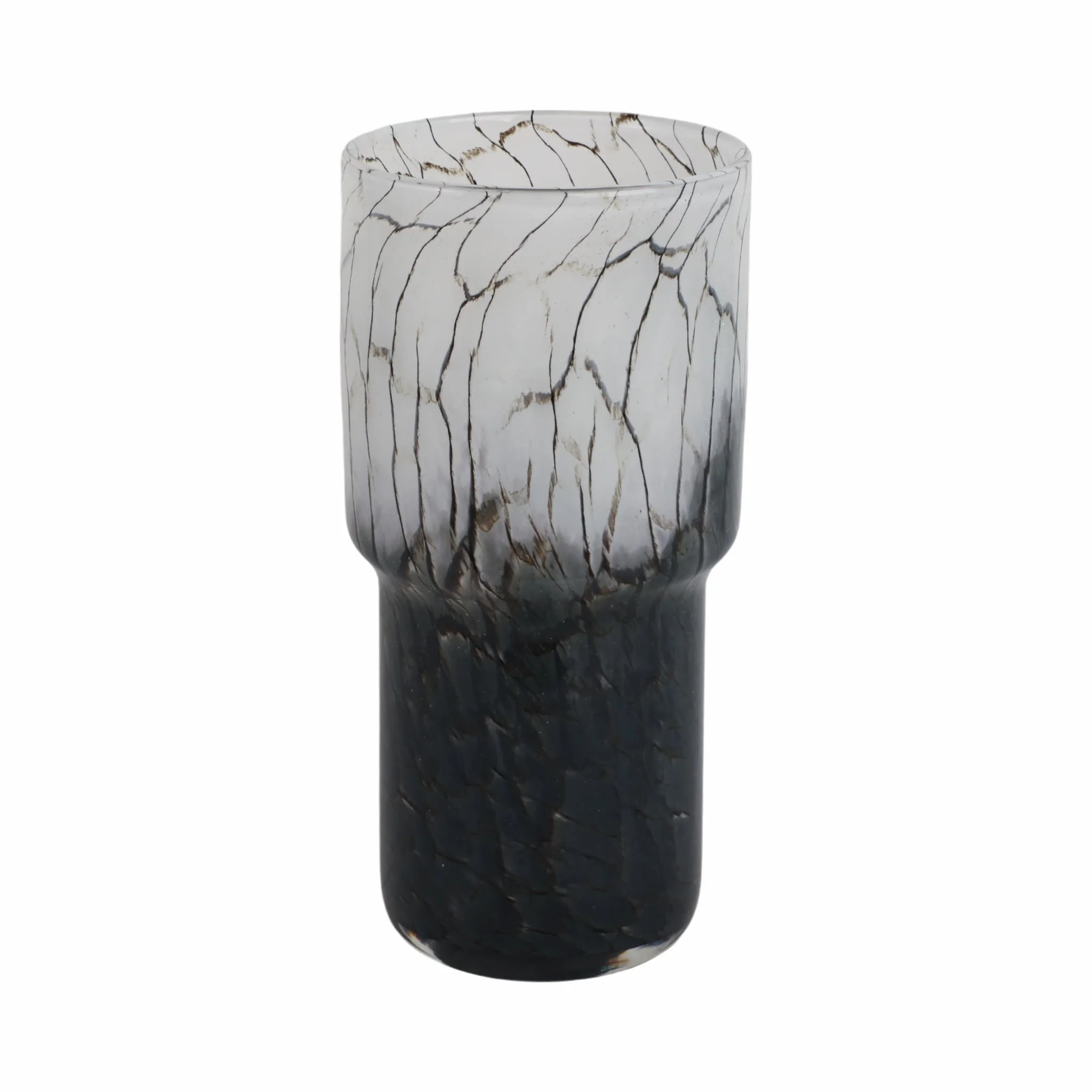 12x6" Abstract Glass Vase With Veining, White/blac - Image 3