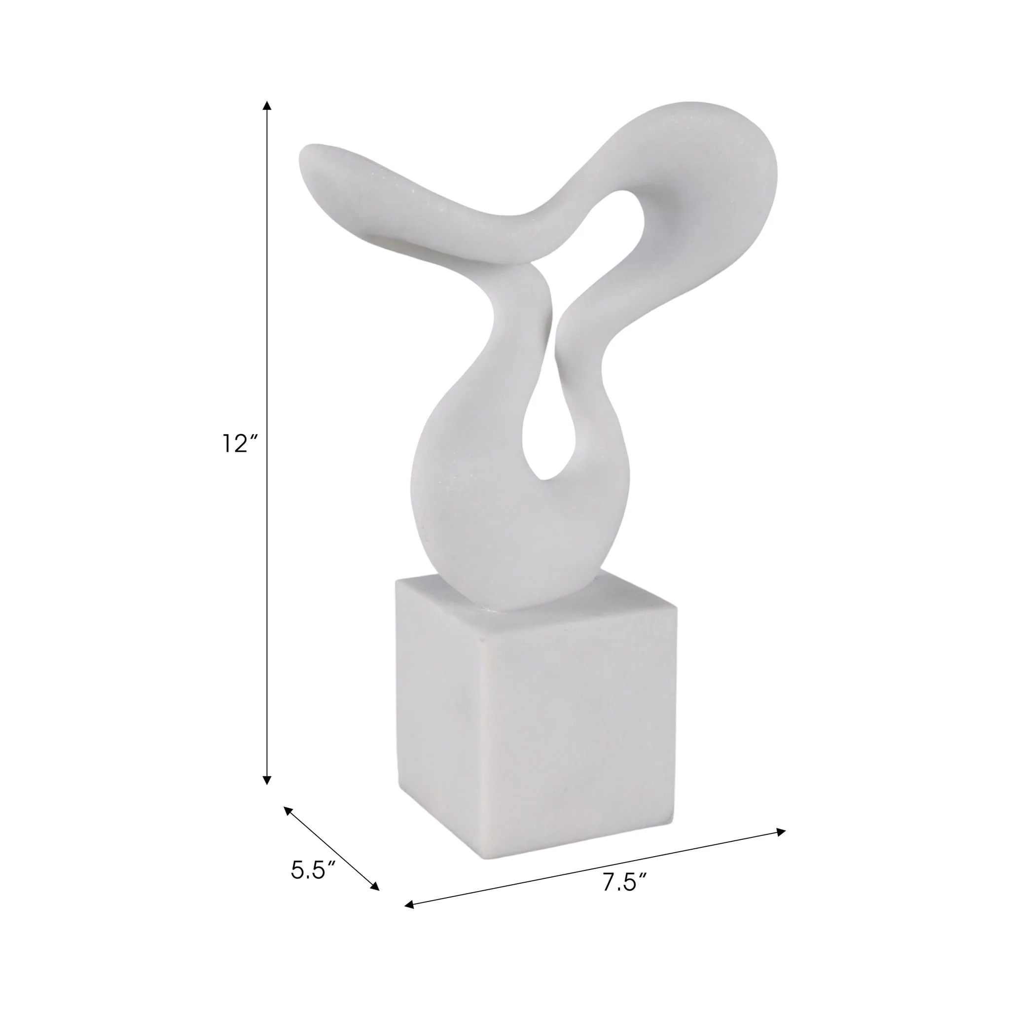 12x7" Abstract Resin Sculpture On Base, White - Image 9