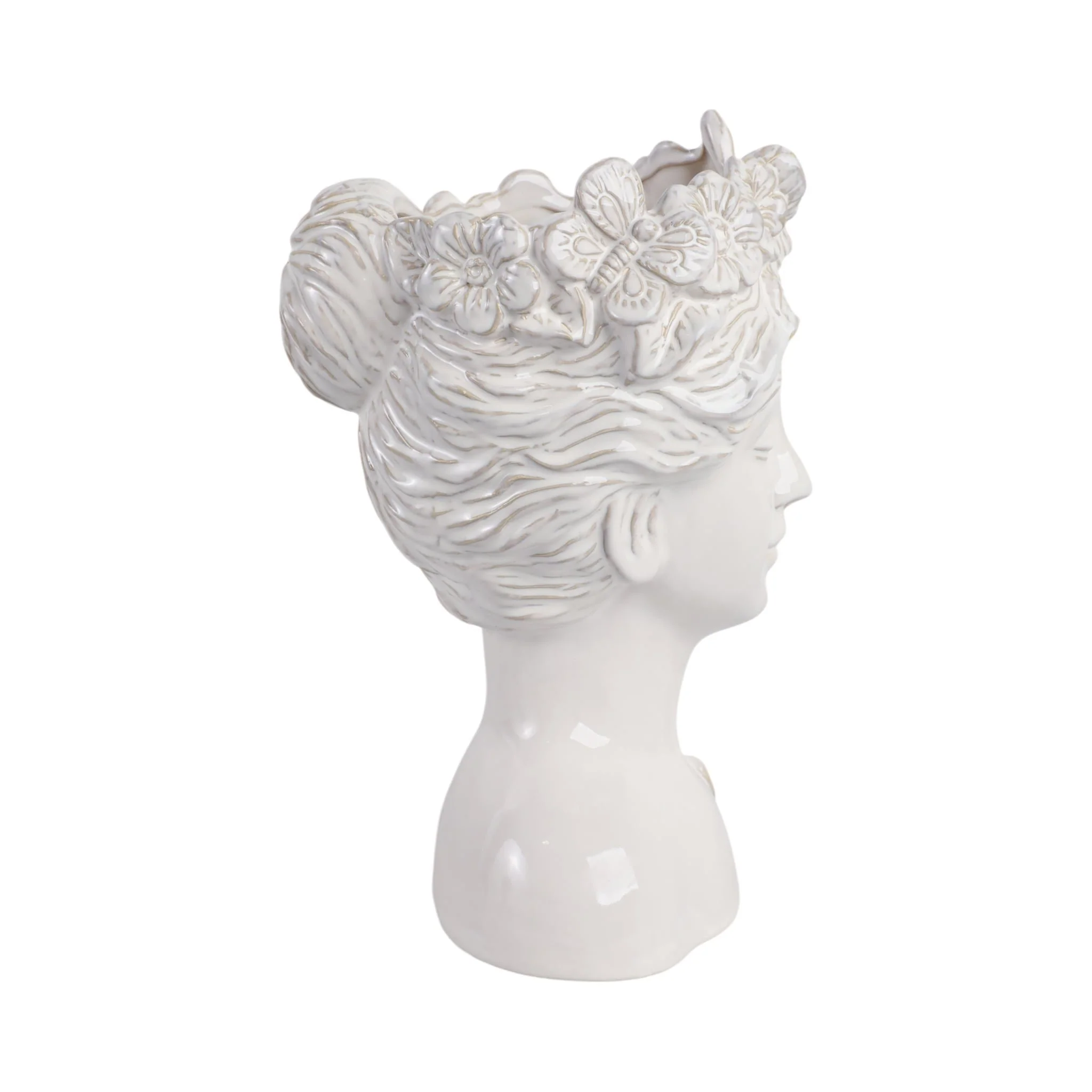 12x8" Flower & Butterfly Crown Lady Planter, Ivory - Image 3