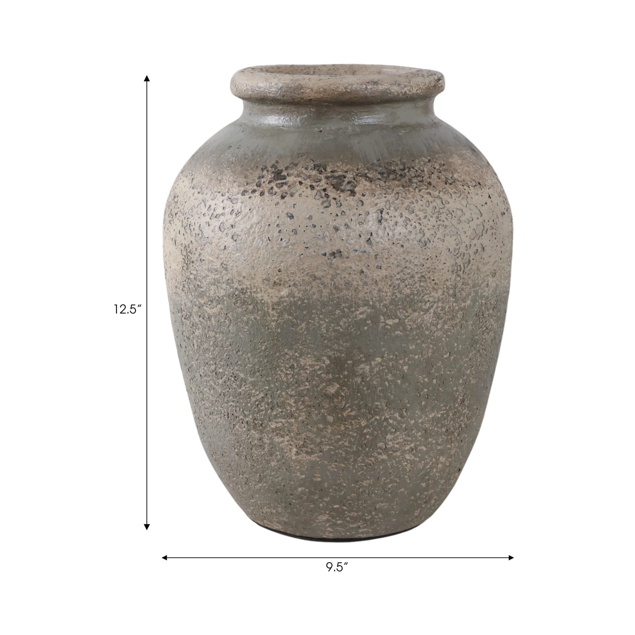 12x9" Terracotta Vase, Ivory/green - Image 8