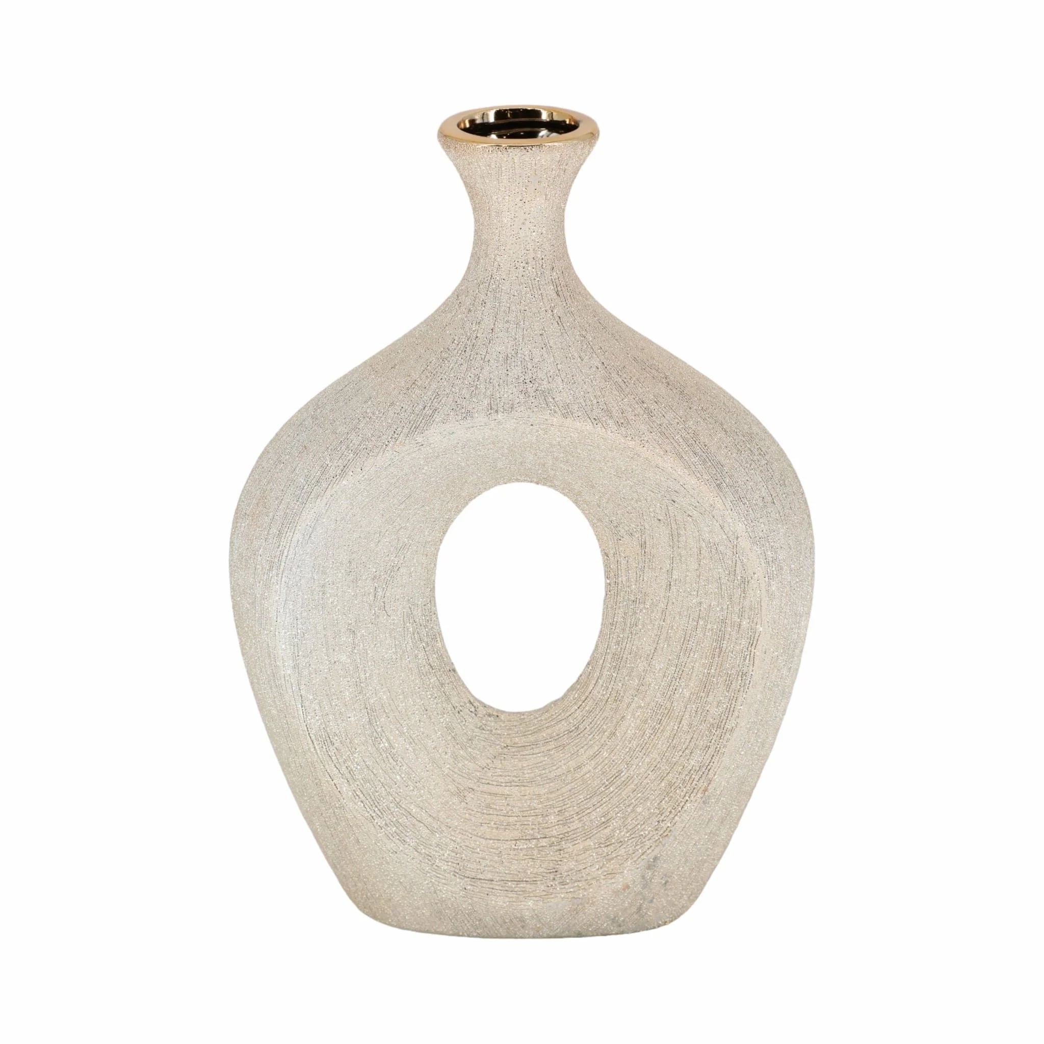 13" Beaded Oval Vase Cut-out, Champagne