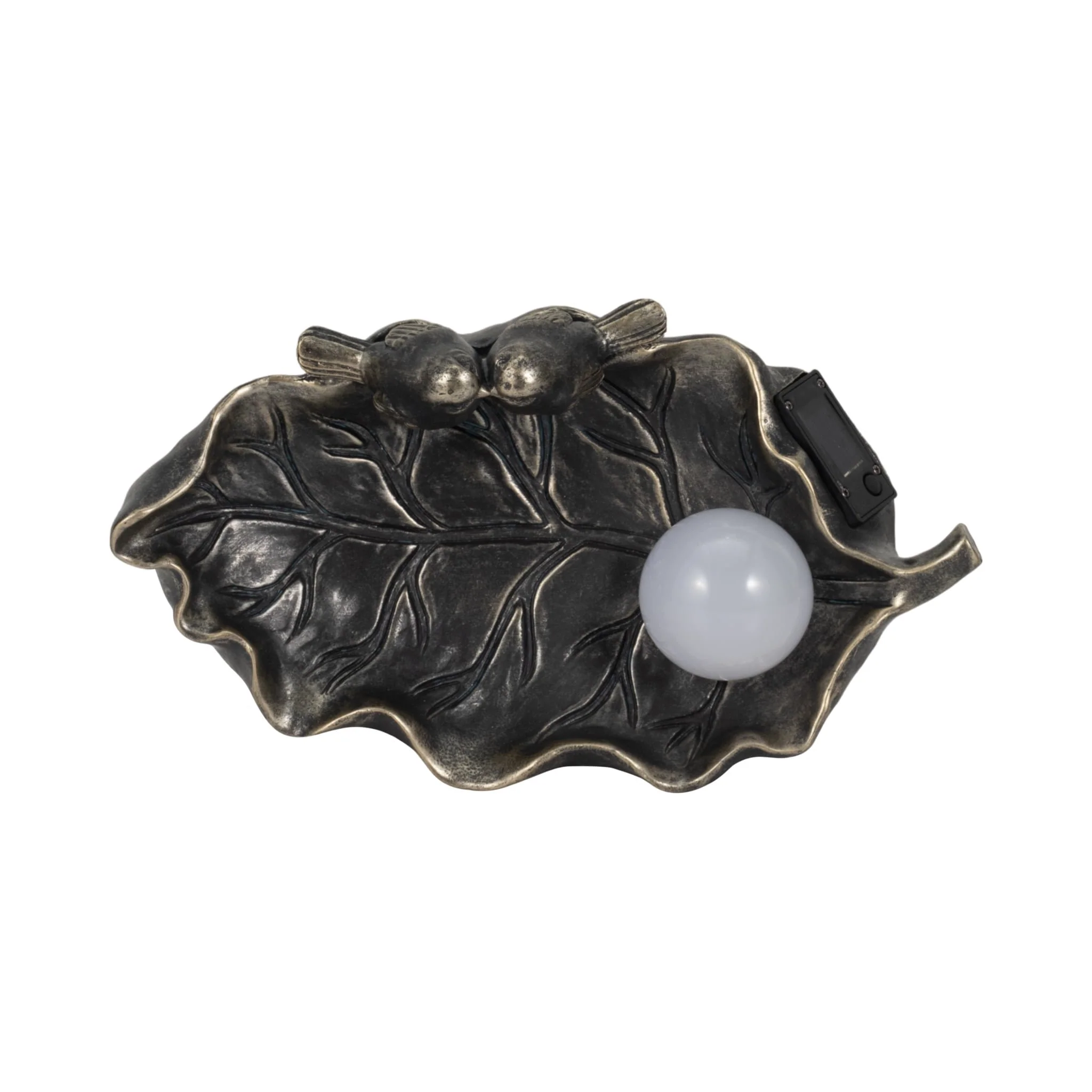 13" Birdbath With Solar Orb, Bronze - Image 7