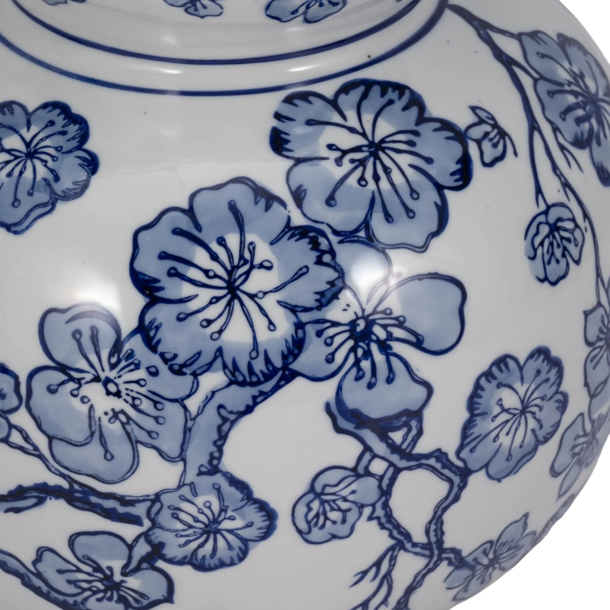 13" Cherry Blossom Chinoiserie Gourd Vase, Blue/wh - Image 4