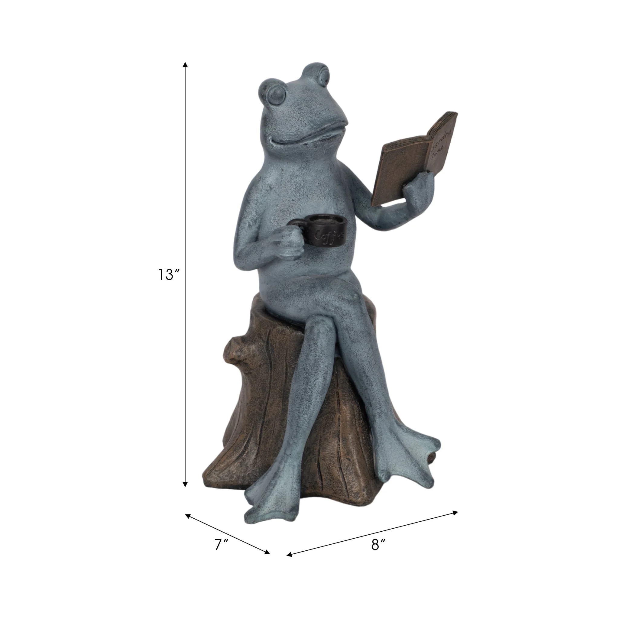 13" Frog On Stump With Book And Coffee, Multi - Image 8