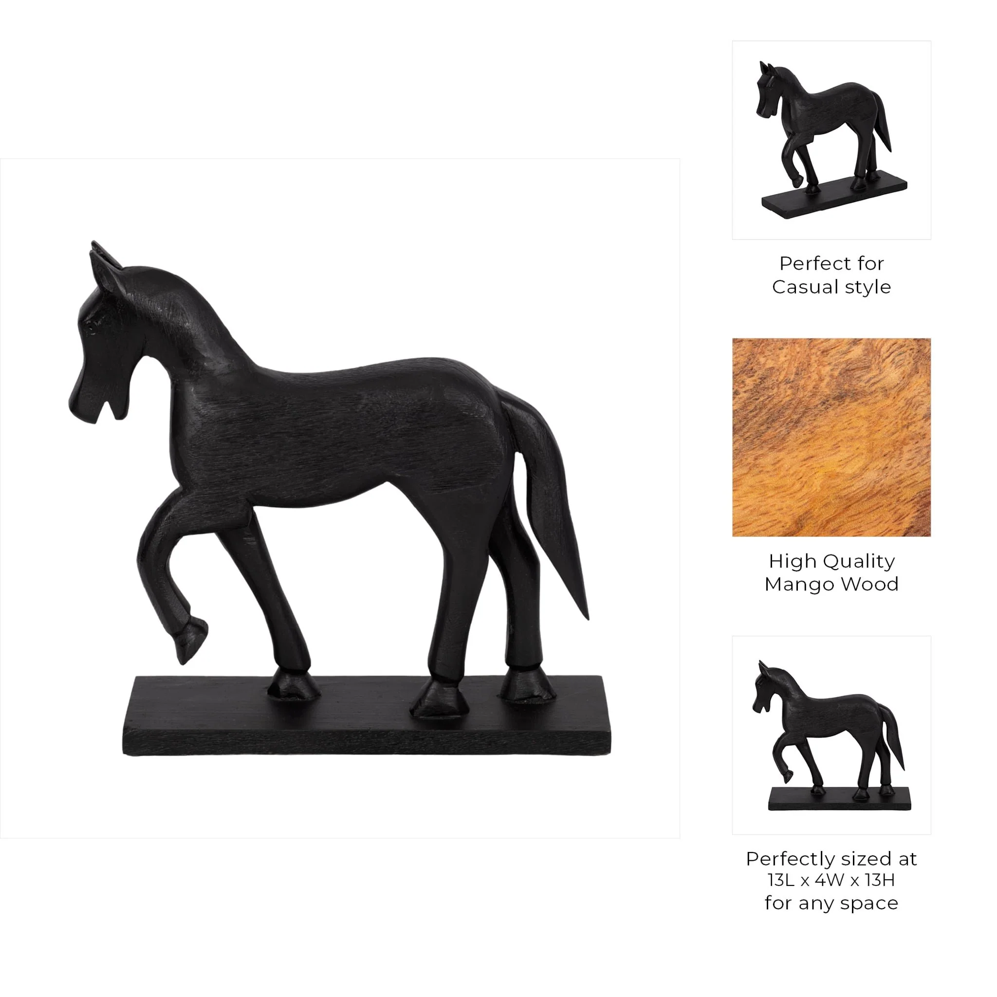 13" Galloping Horse On Base, Black - Image 9