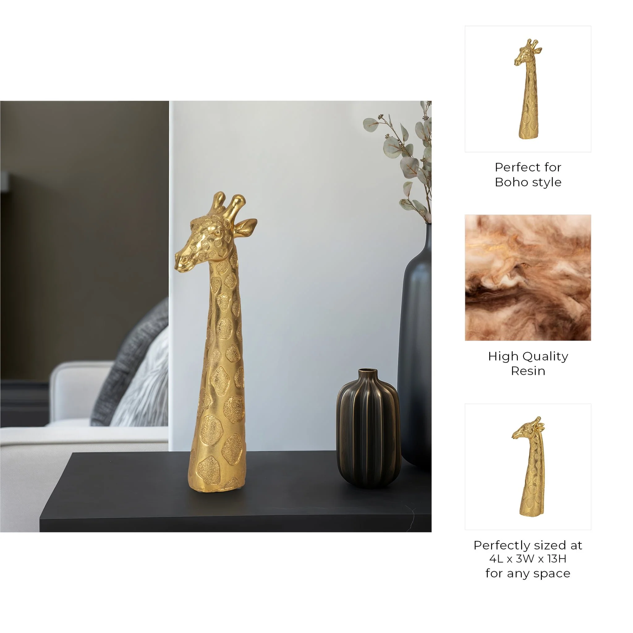 13" Giraffe Head Tabletop Decor, Gold - Image 10