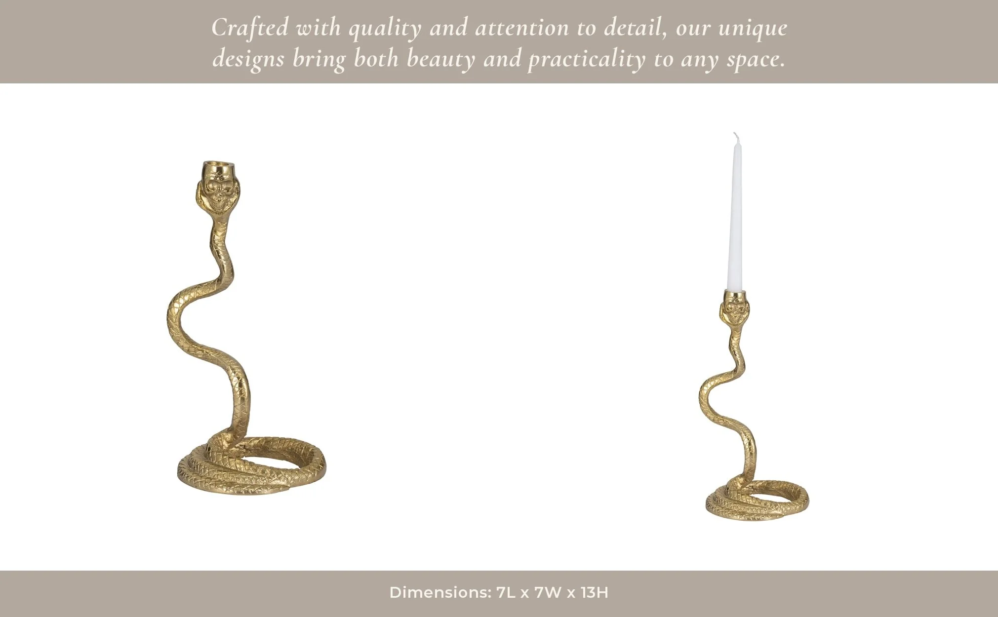 13" Snake Taper Candle Holder, Gold - Image 13