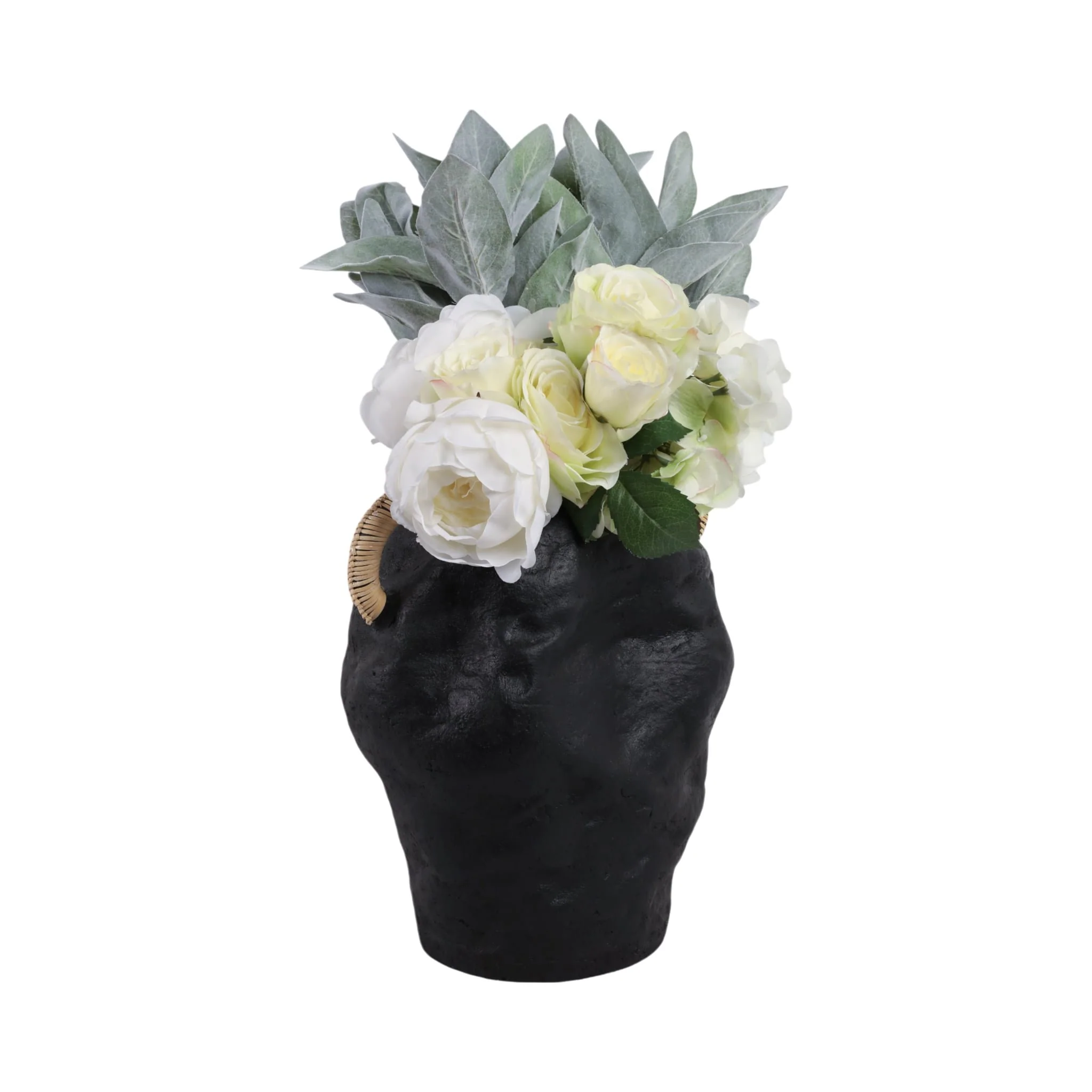 13" Terracotta Jug Vase W/rattan Handles, Blk - Image 2