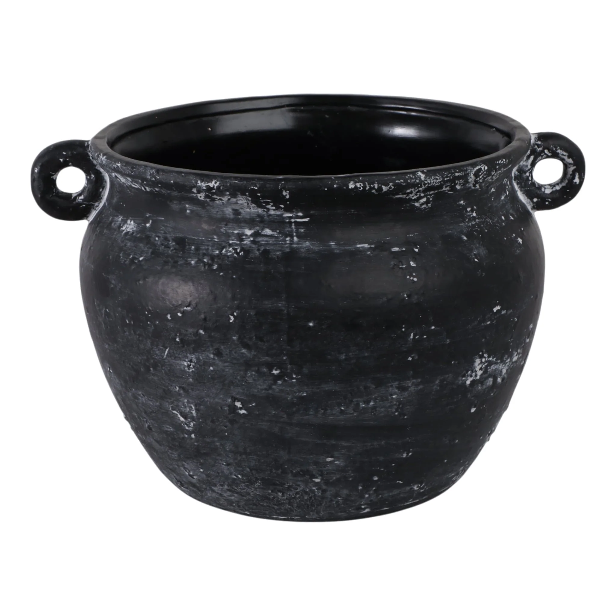 13" Textured Stoneware Jug Planter, Black
