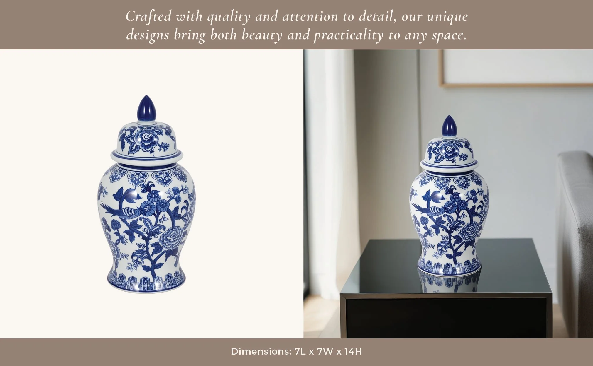 14" Temple Jar Bird/flower, Blue - Image 12