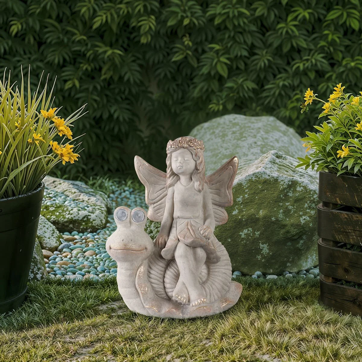 14"garden Fairy On Solar Snail, Ivory - Image 10