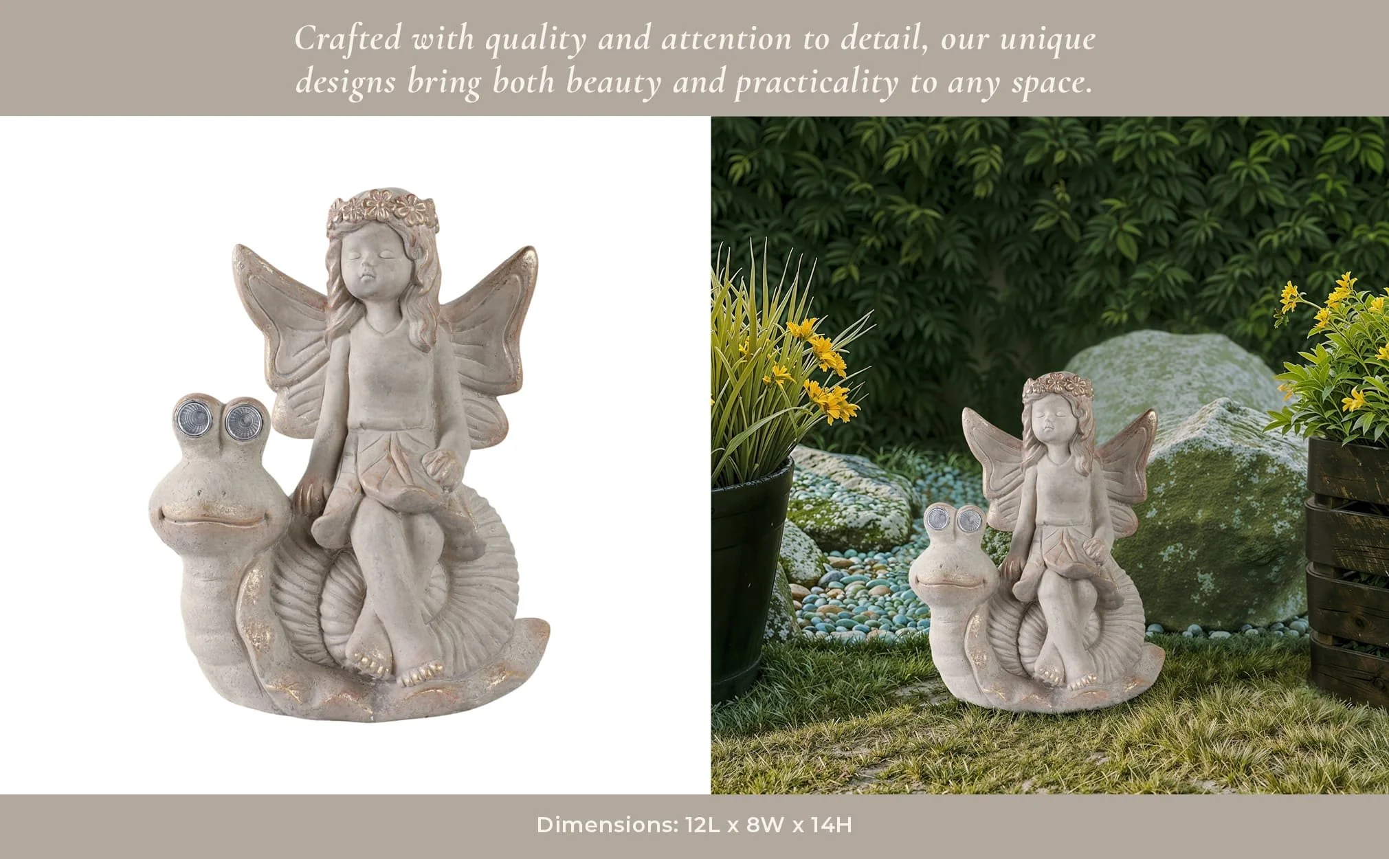 14"garden Fairy On Solar Snail, Ivory - Image 11