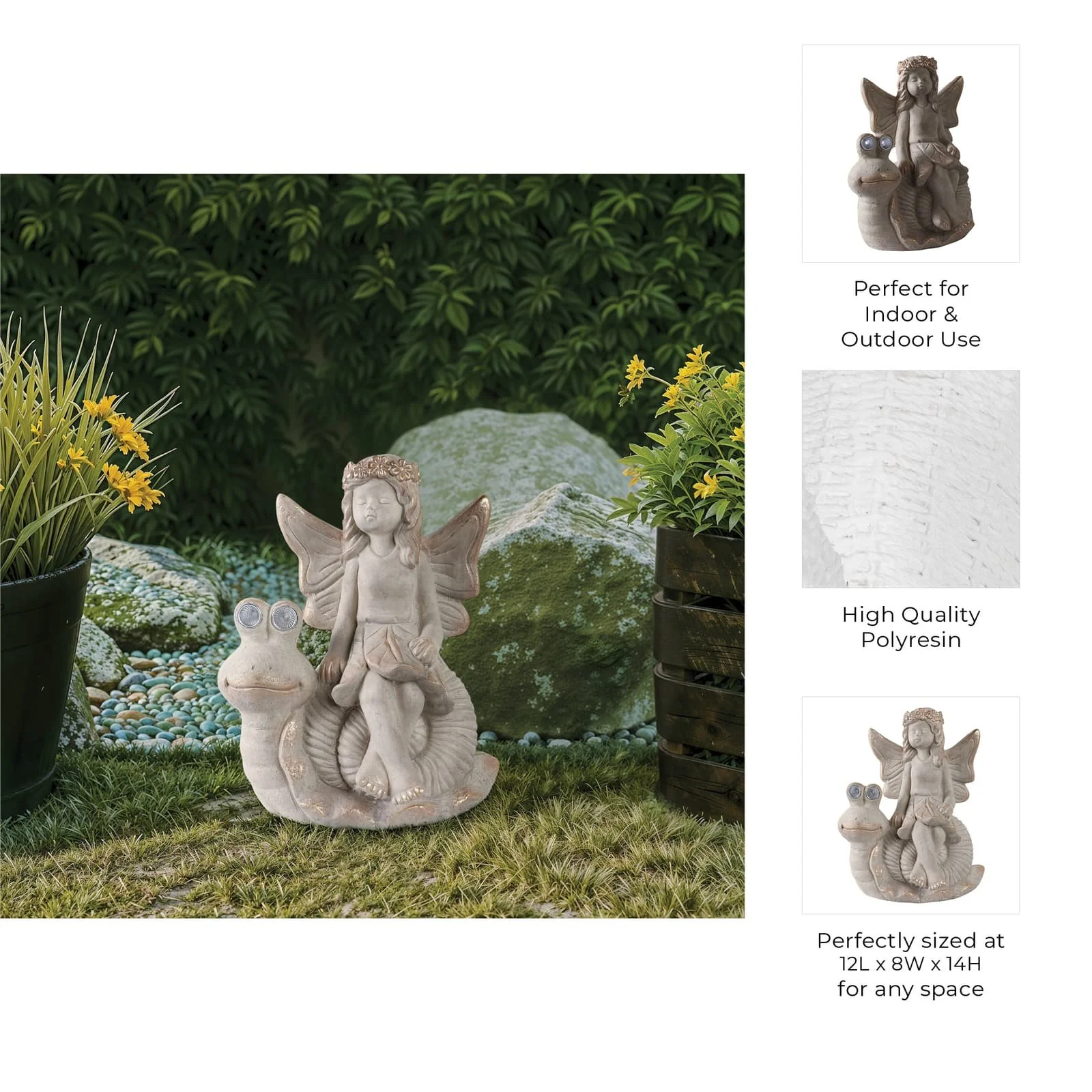 14"garden Fairy On Solar Snail, Ivory - Image 9