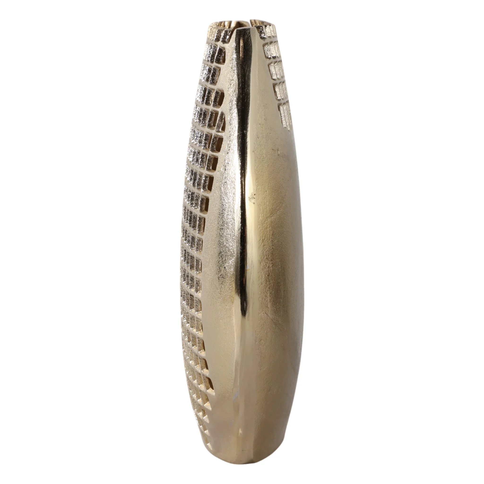 14x14" Partial Mesh Metal Vase, Gold - Image 3