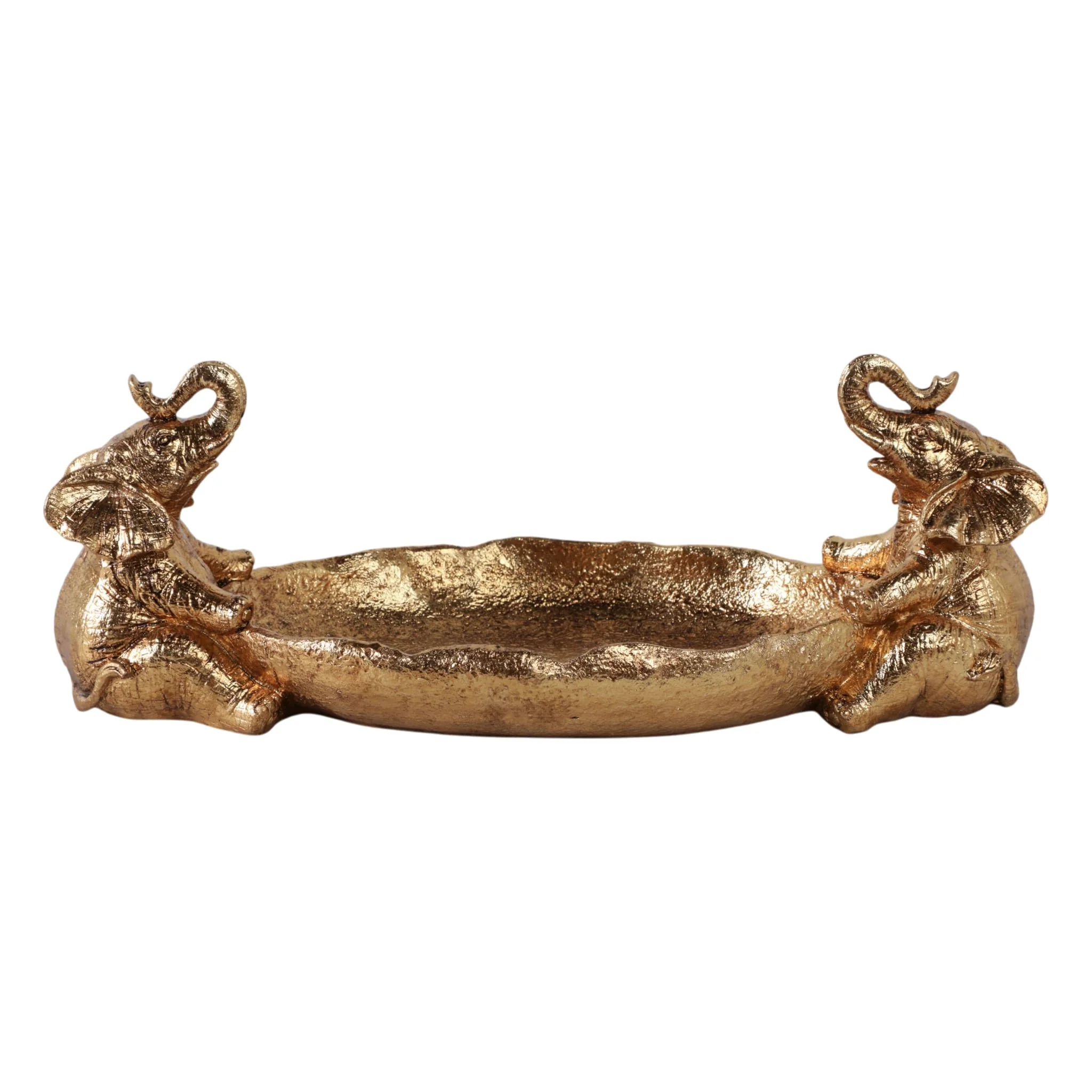 14x6" 2 Elephants Holding Bowl, Gold