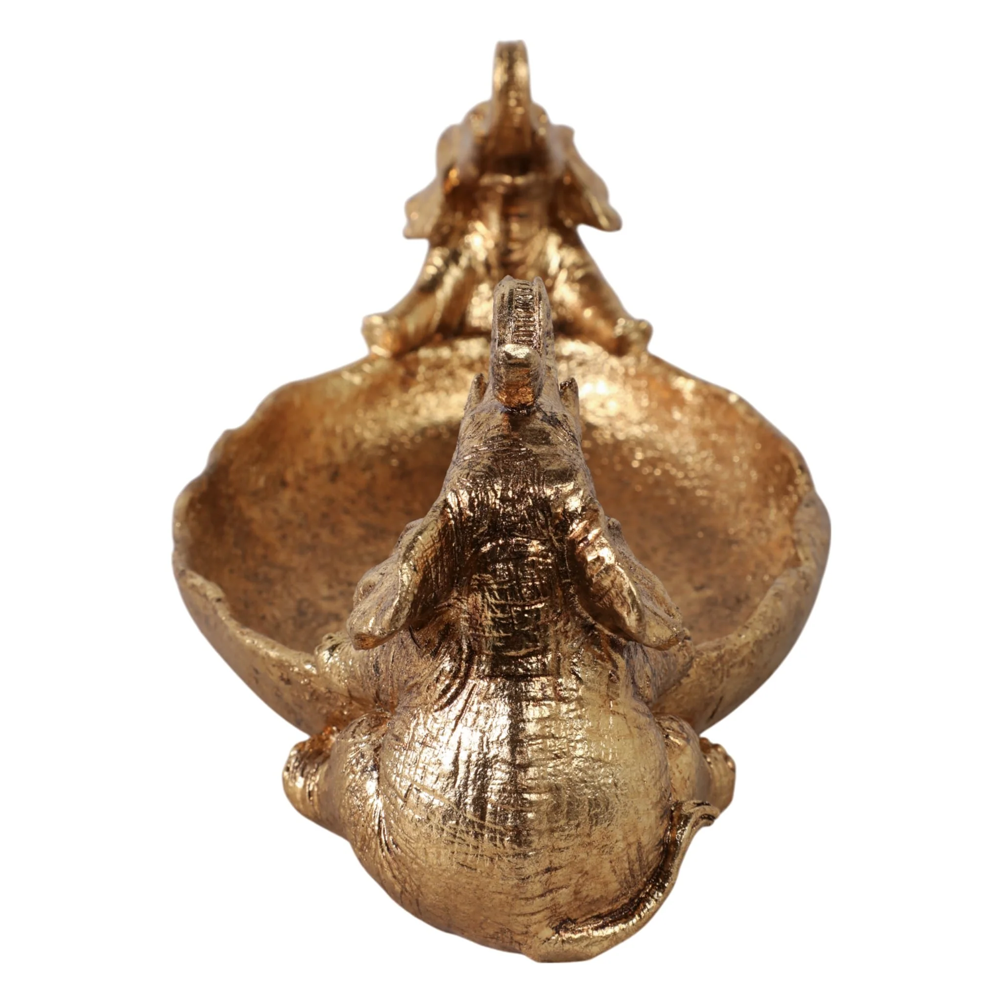 14x6" 2 Elephants Holding Bowl, Gold - Image 3