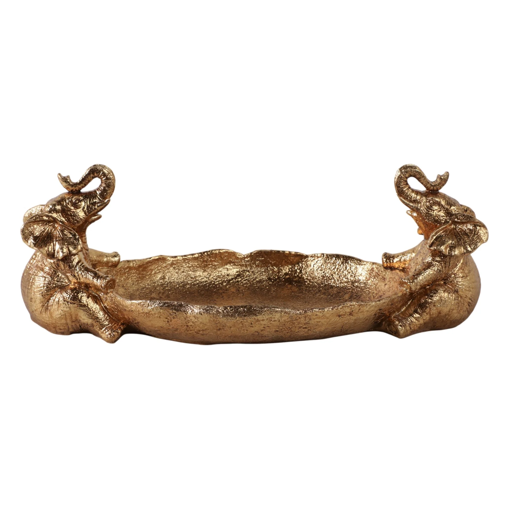 14x6" 2 Elephants Holding Bowl, Gold - Image 4