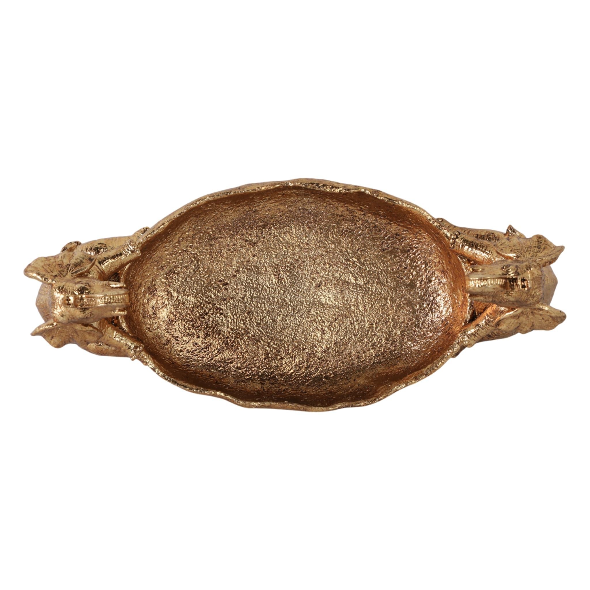 14x6" 2 Elephants Holding Bowl, Gold - Image 6