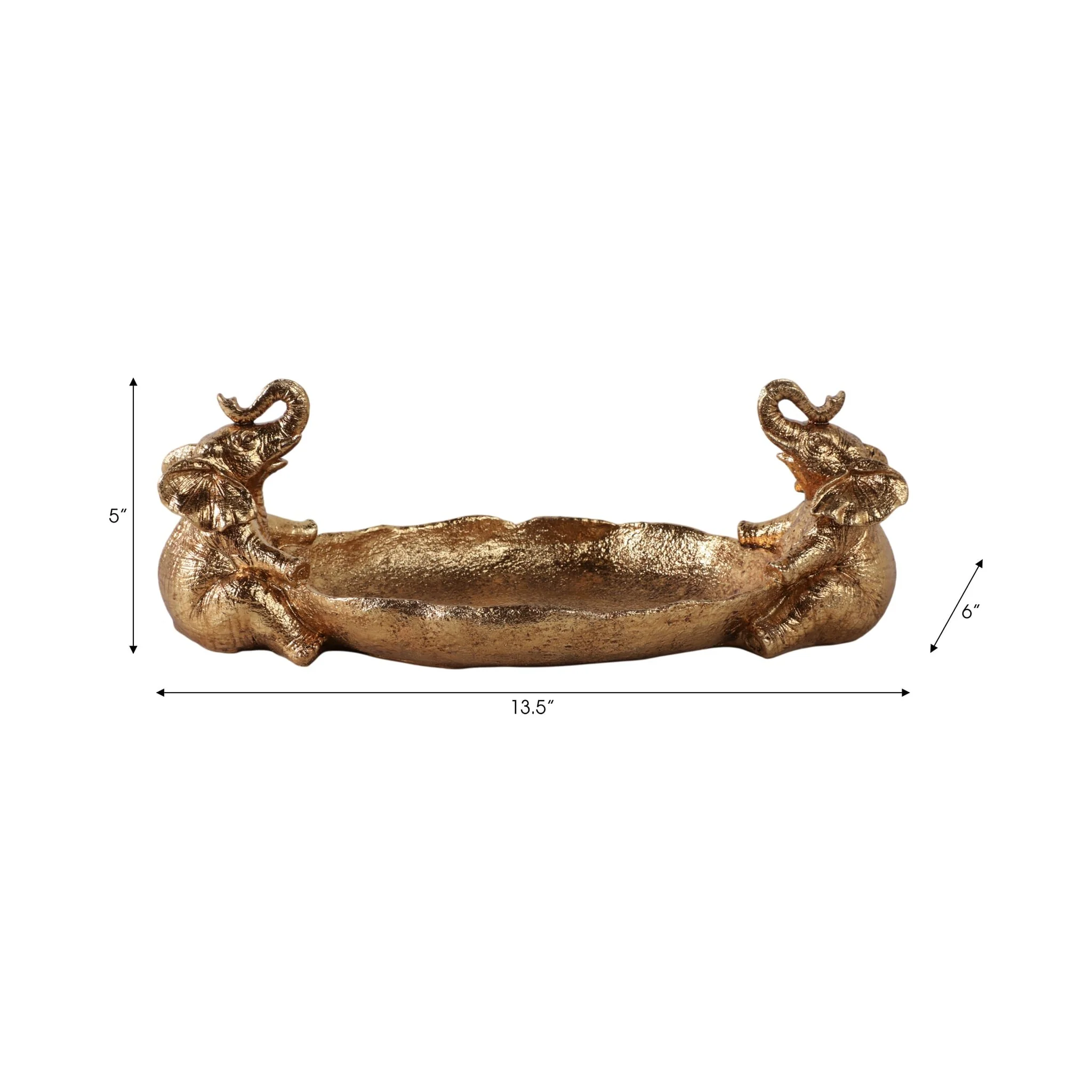 14x6" 2 Elephants Holding Bowl, Gold - Image 8