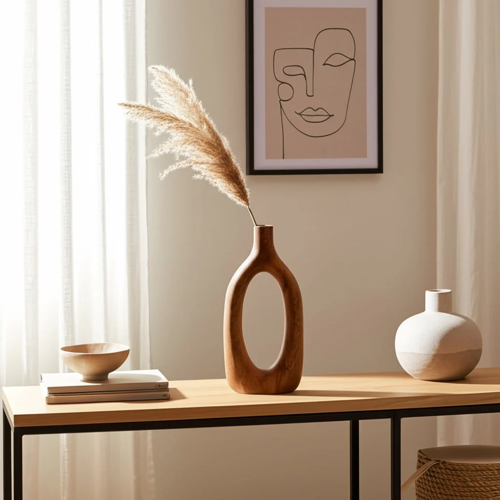 14x7" Open Cut-out Wood Vase, Natural - Image 12