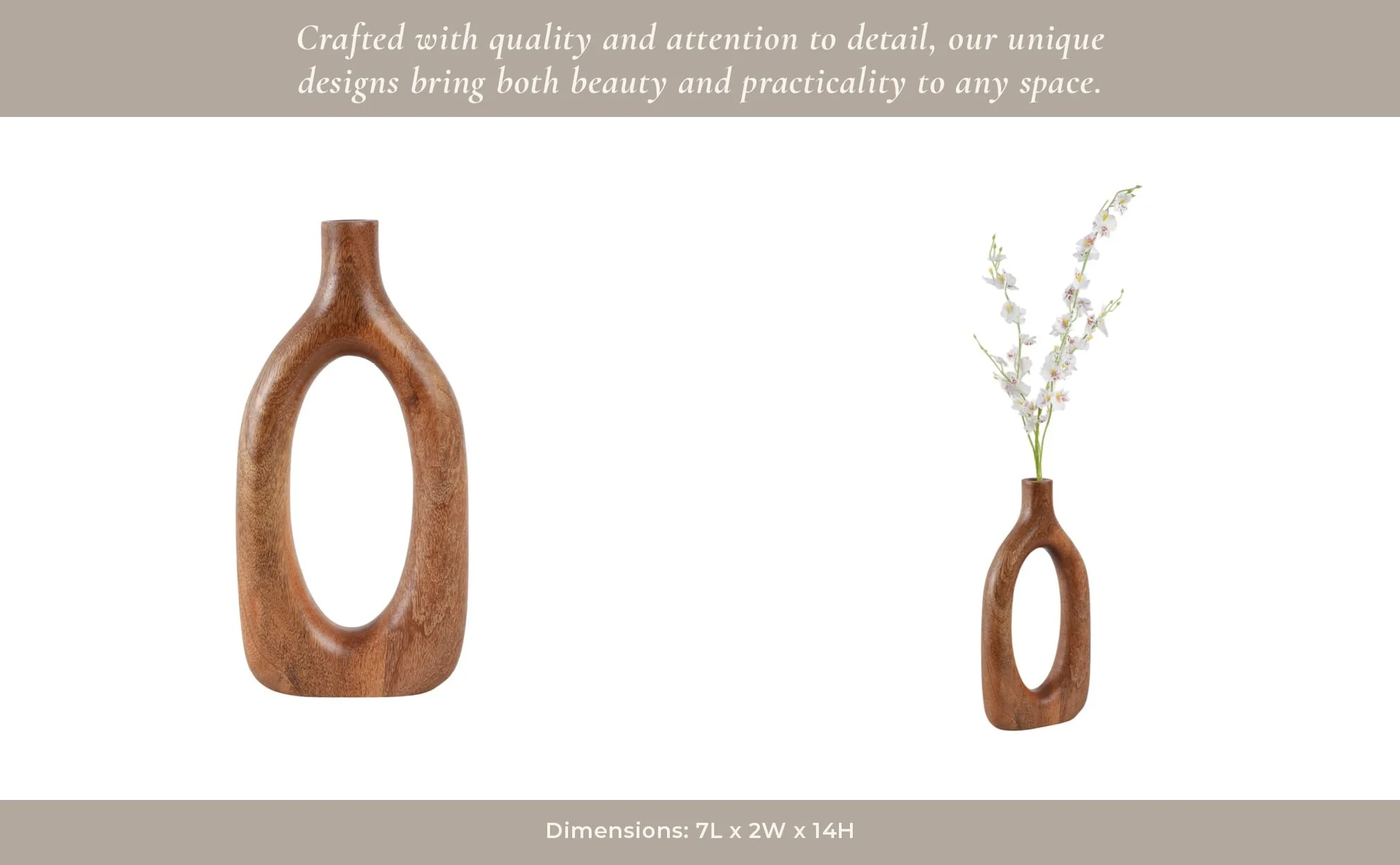 14x7" Open Cut-out Wood Vase, Natural - Image 15