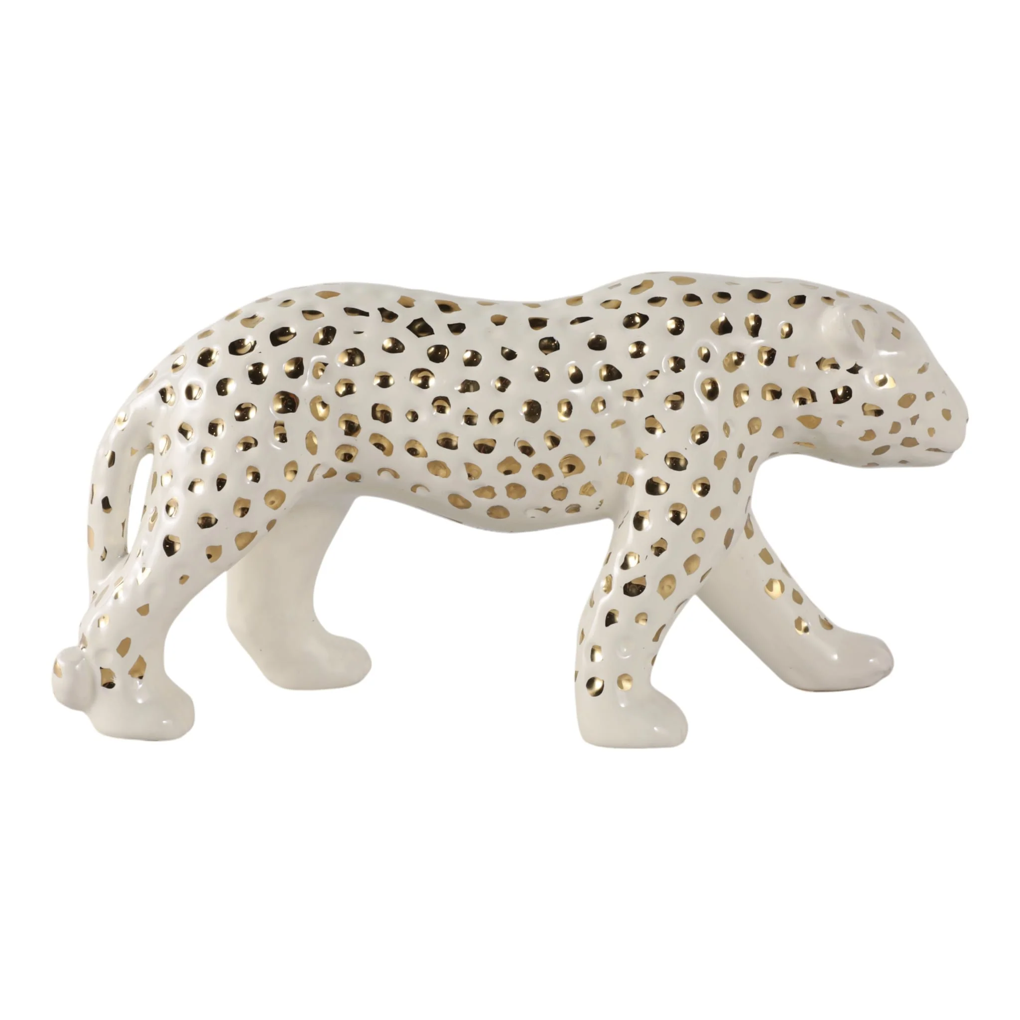 14x7" Walking Leopard, White/gold