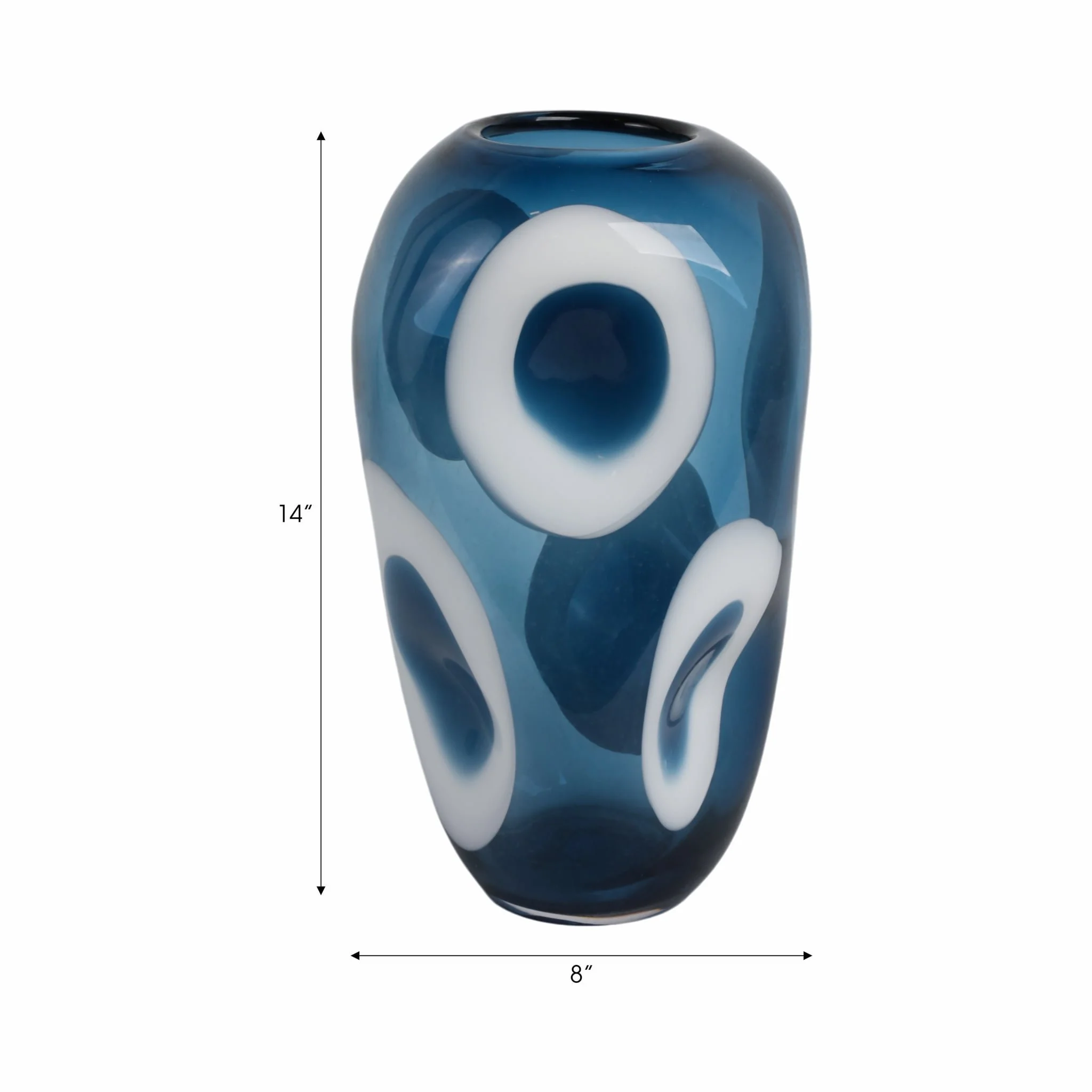 14x8" Curvy Polka Dot Glass Vase, Blue/white - Image 8