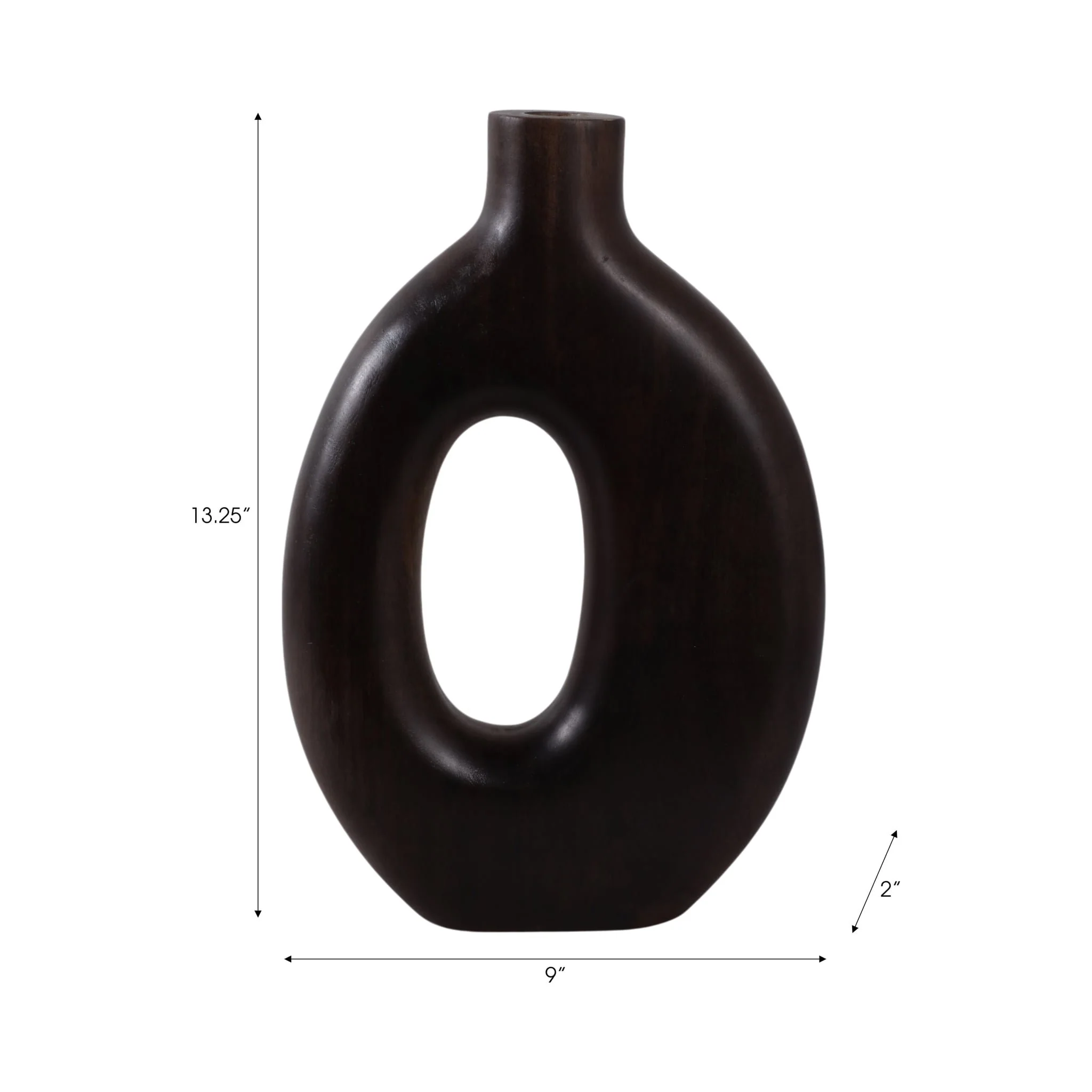 14x9" Cut-out Wood Vase, Dark Brown - Image 8