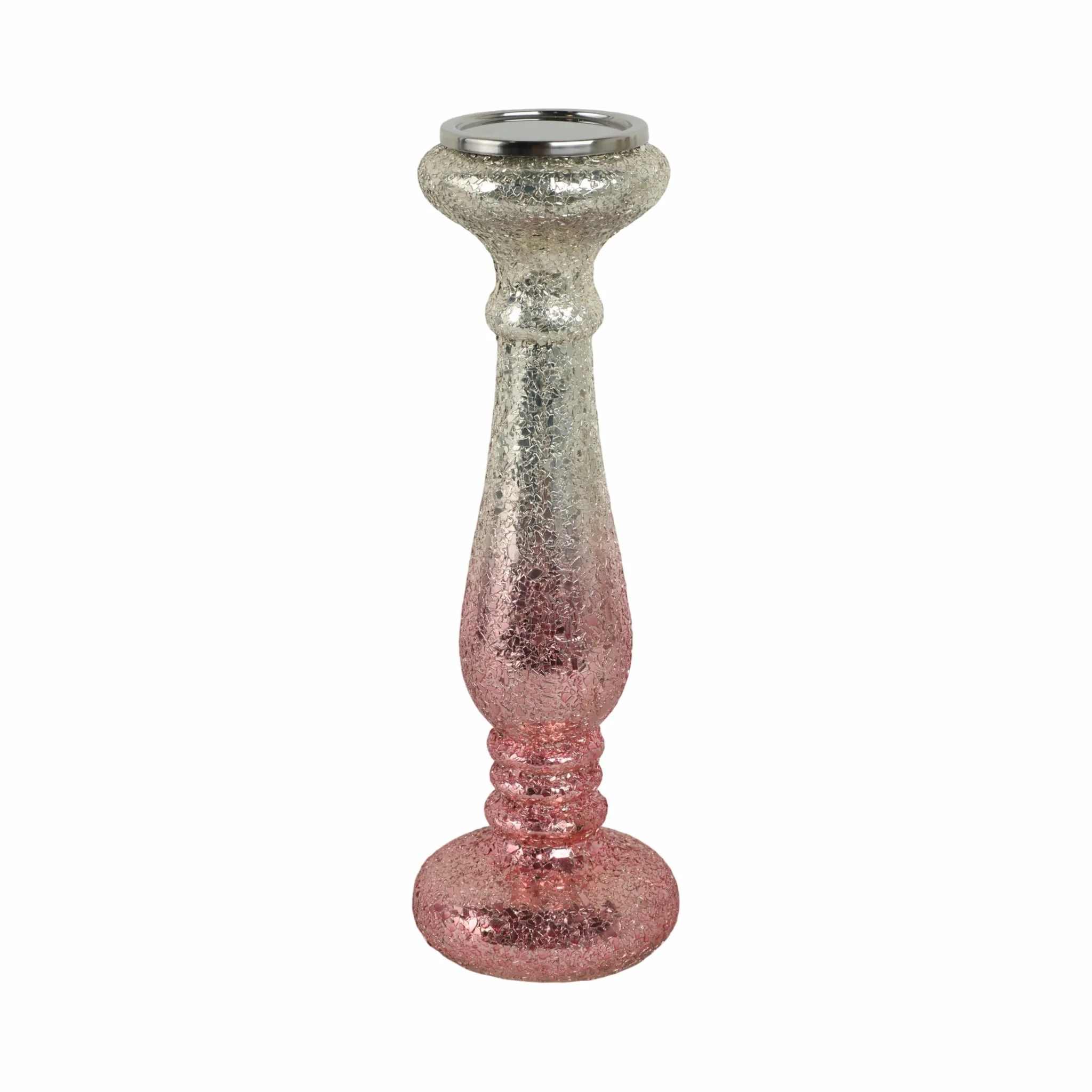 15" Blush Crackled Candle Holder