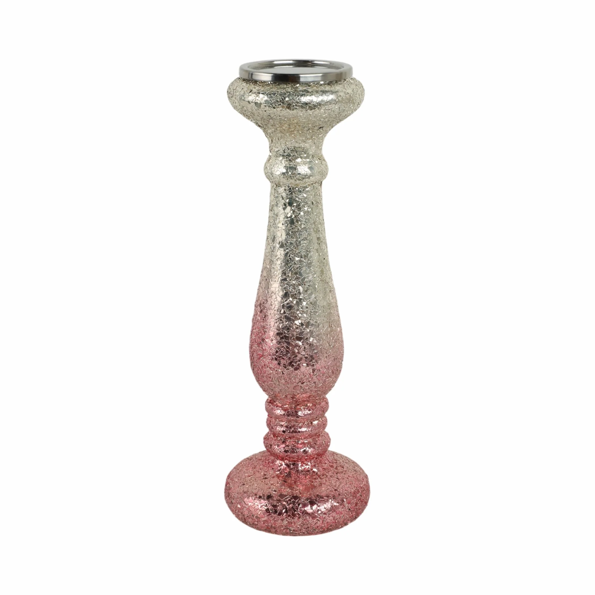 15" Blush Crackled Candle Holder - Image 3