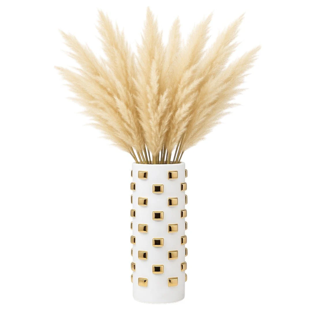 15" Cylinder Vase, White/gold - Image 2