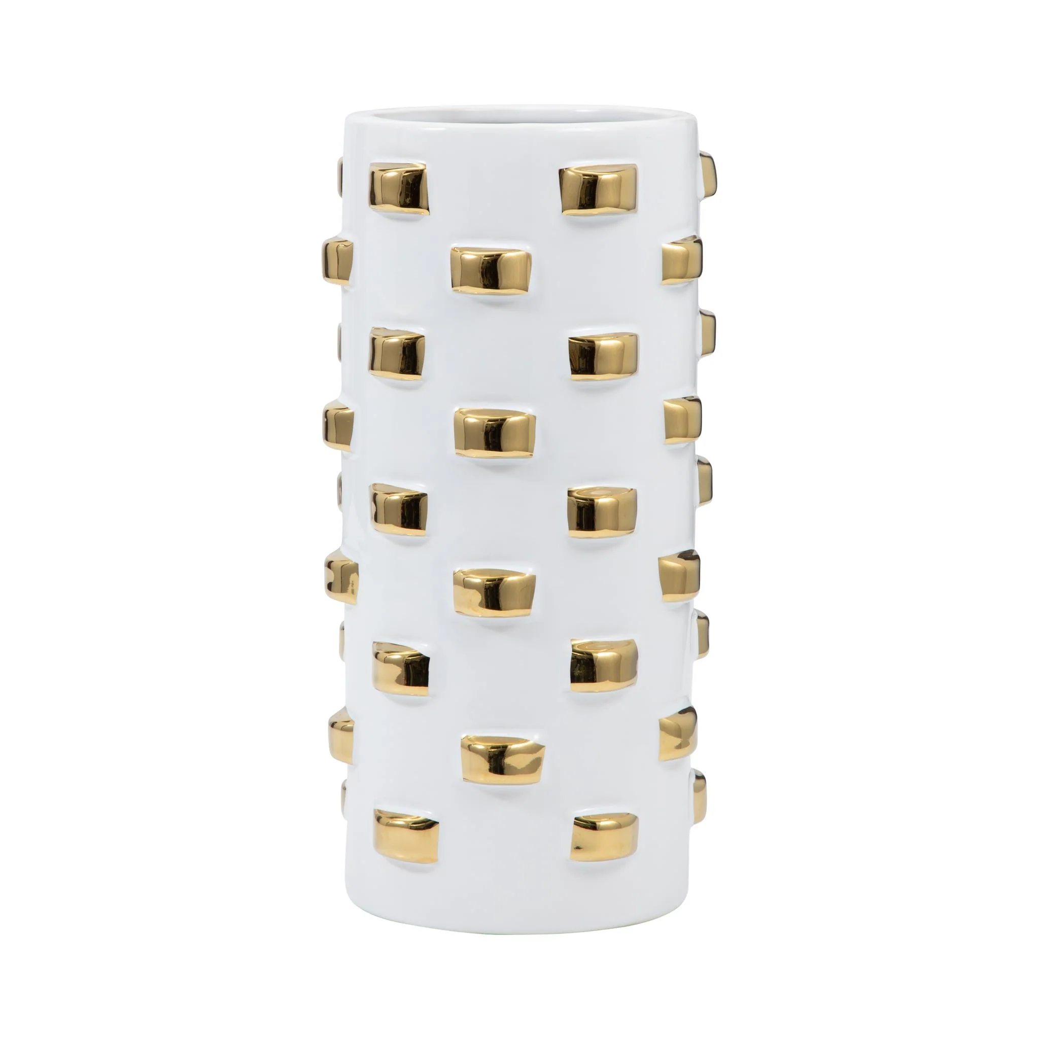 15" Cylinder Vase, White/gold - Image 3