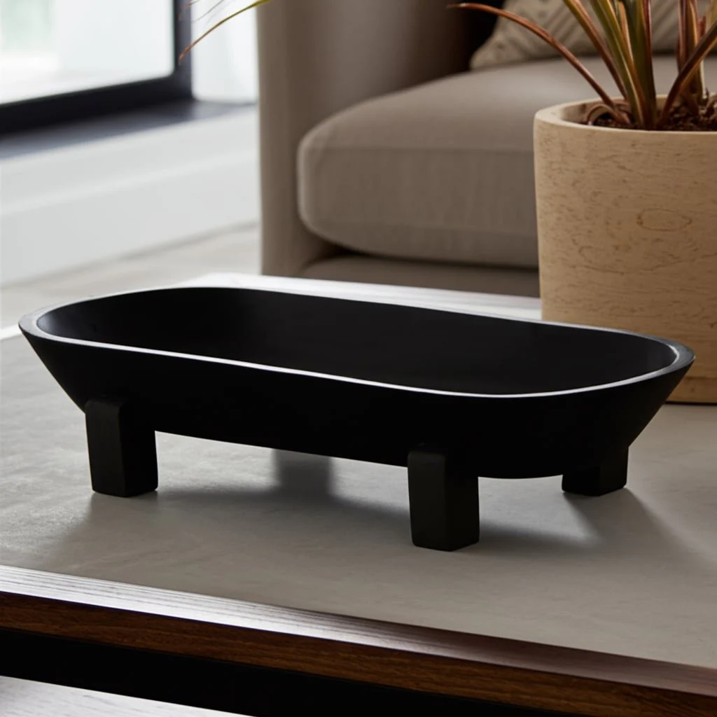 15" Footed Oval Bowl, Black - Image 12