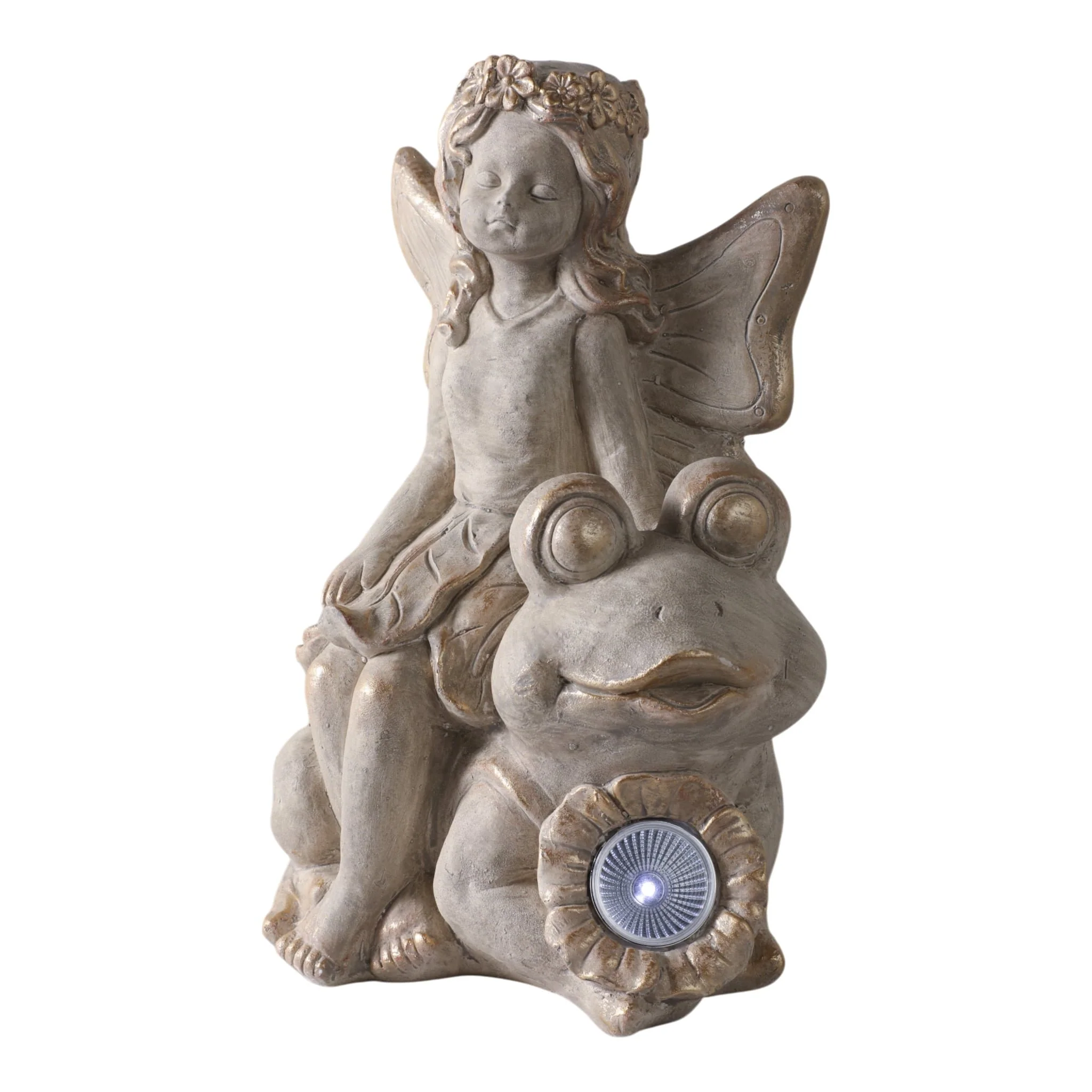 15" Garden Fairy On Solar Frog, Ivory - Image 2