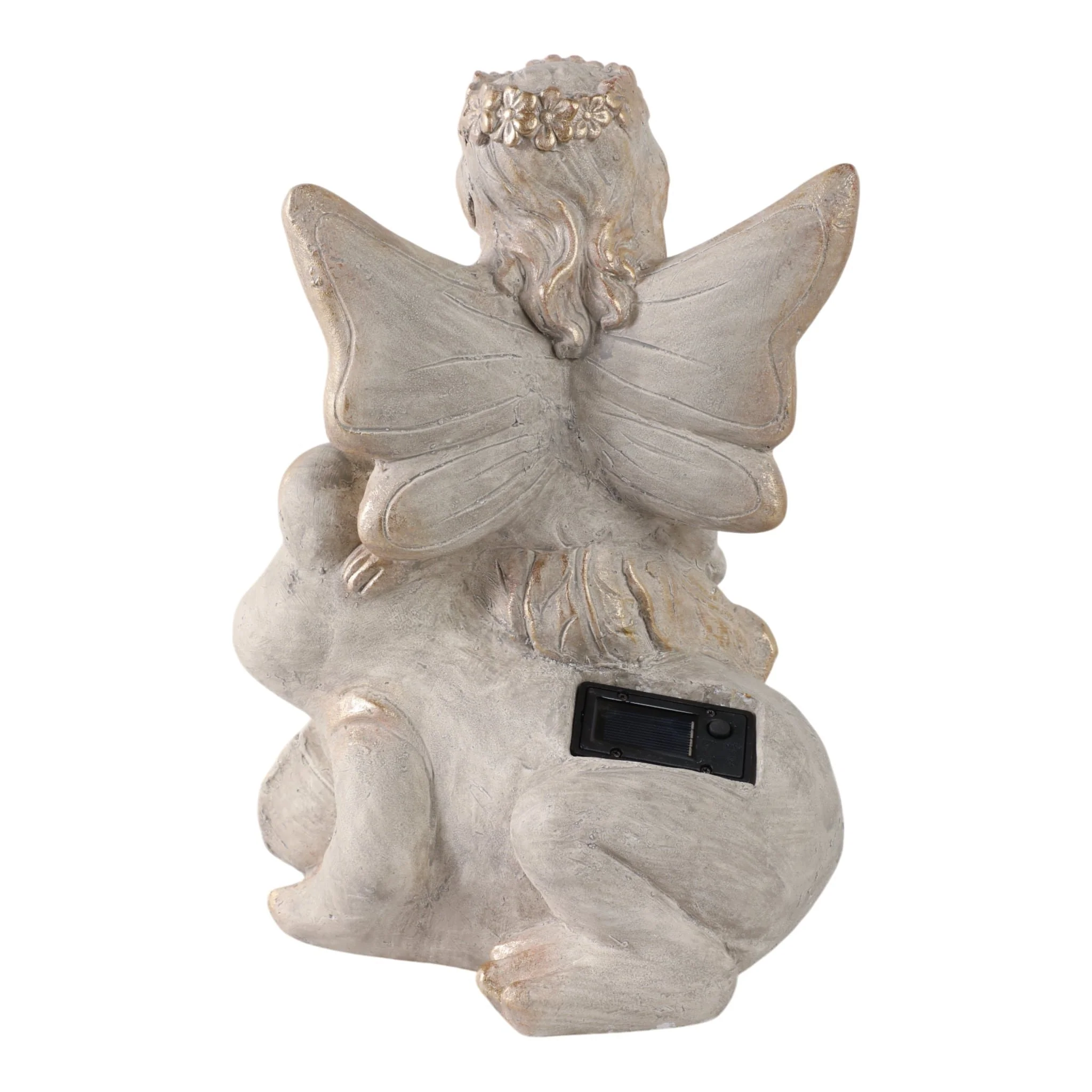 15" Garden Fairy On Solar Frog, Ivory - Image 4