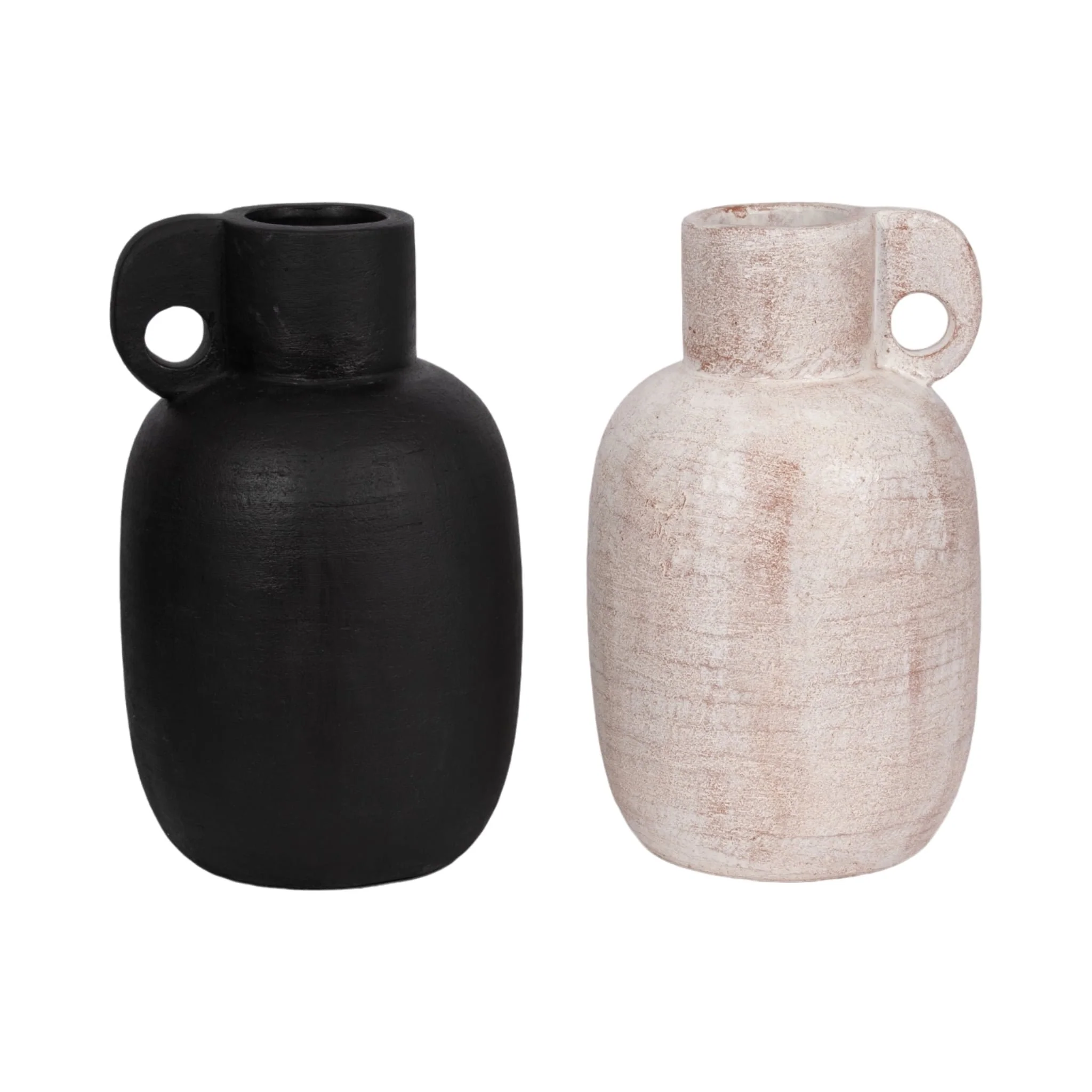 15" Modern Terracotta Jug Vase W/handle, Black - Image 8