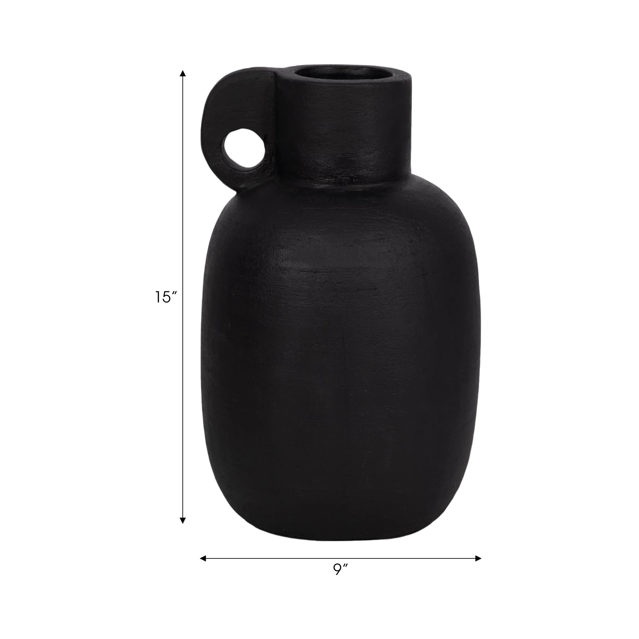 15" Modern Terracotta Jug Vase W/handle, Black - Image 9