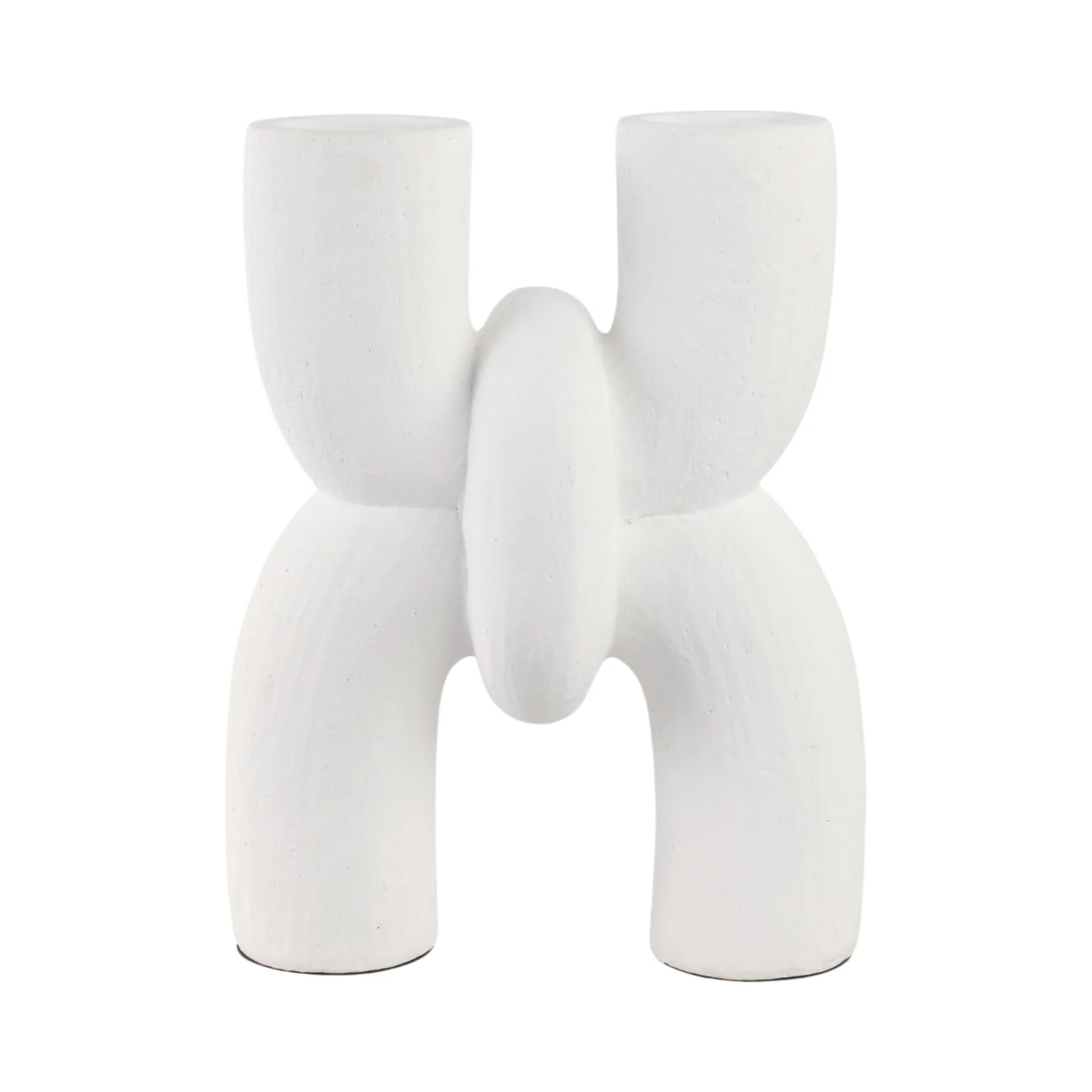15" Modern X Shape Terracotta Vase, White - Image 4