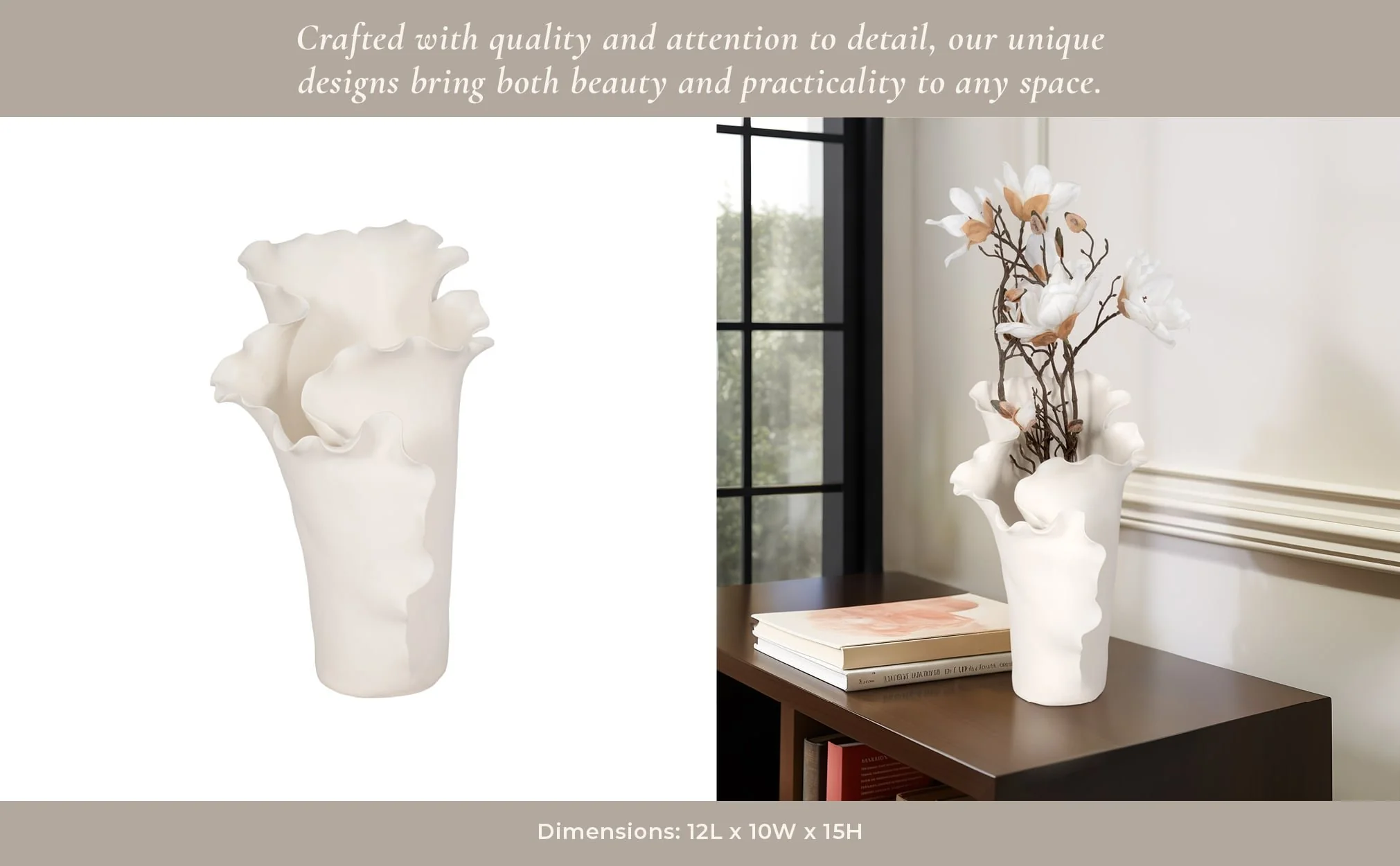 15x11" Handmade Flutter Vase, White - Image 12