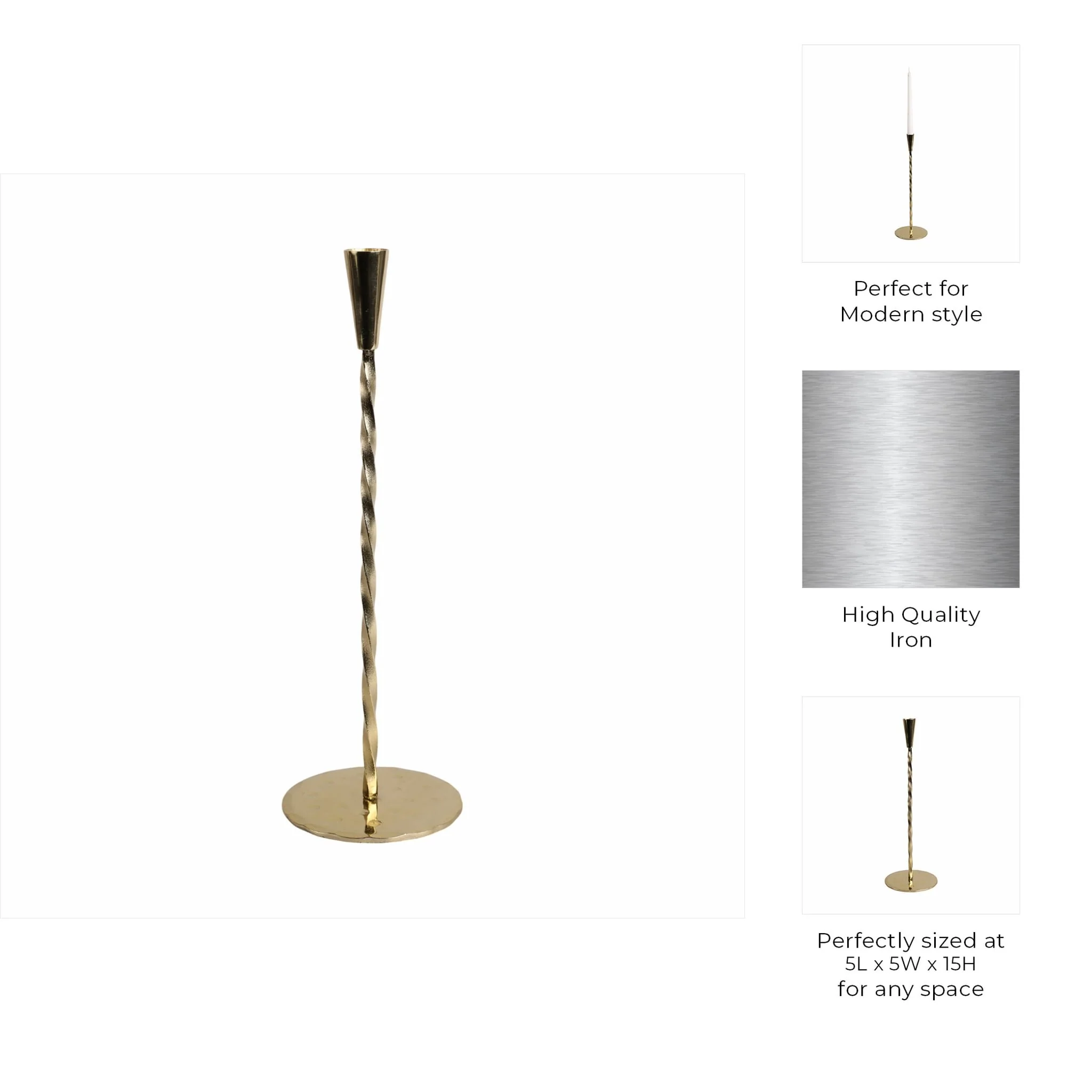 15x5" Twisted Taper Holder, Gold - Image 9
