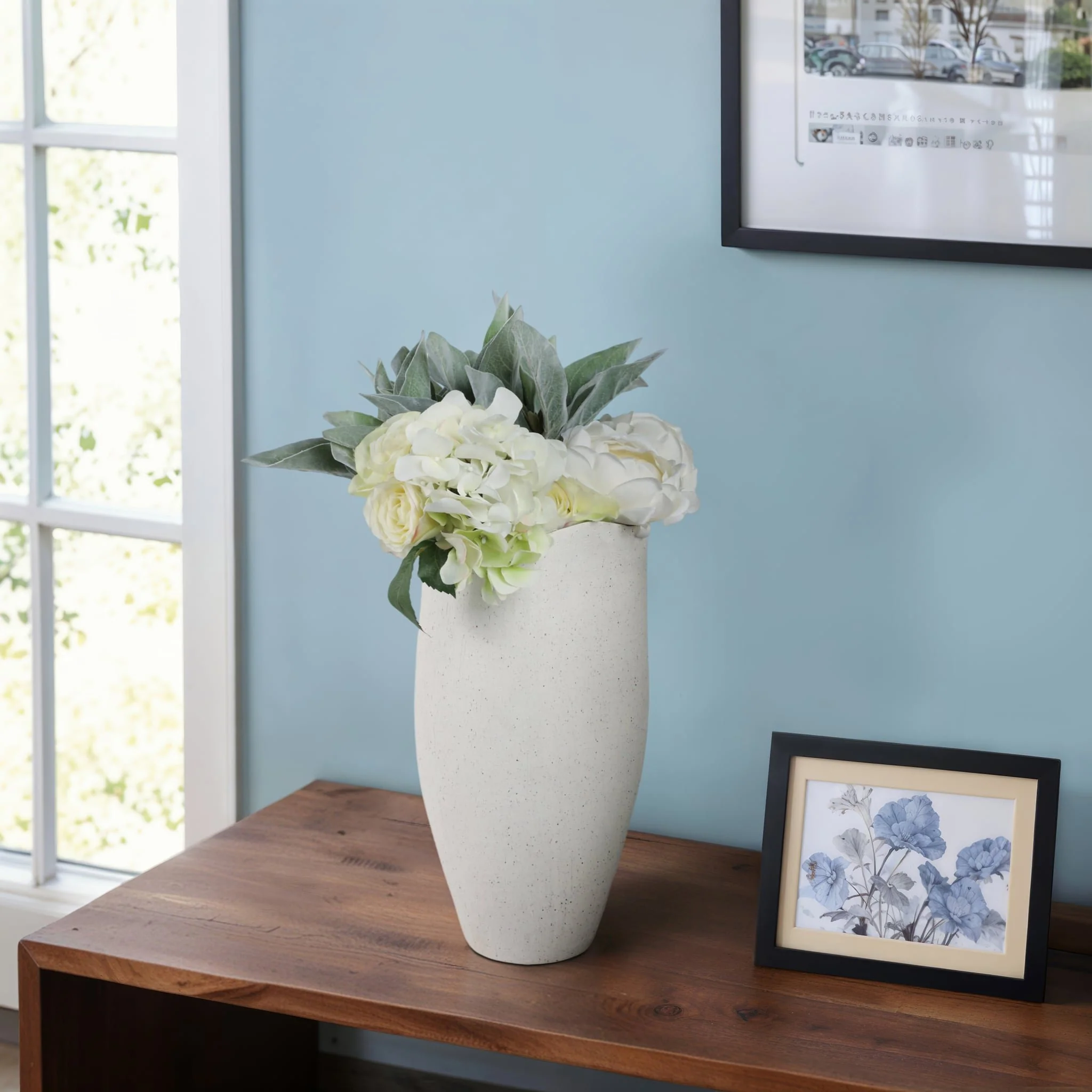 15x8" Textured Organic Vase Reactive Inside, White - Image 10