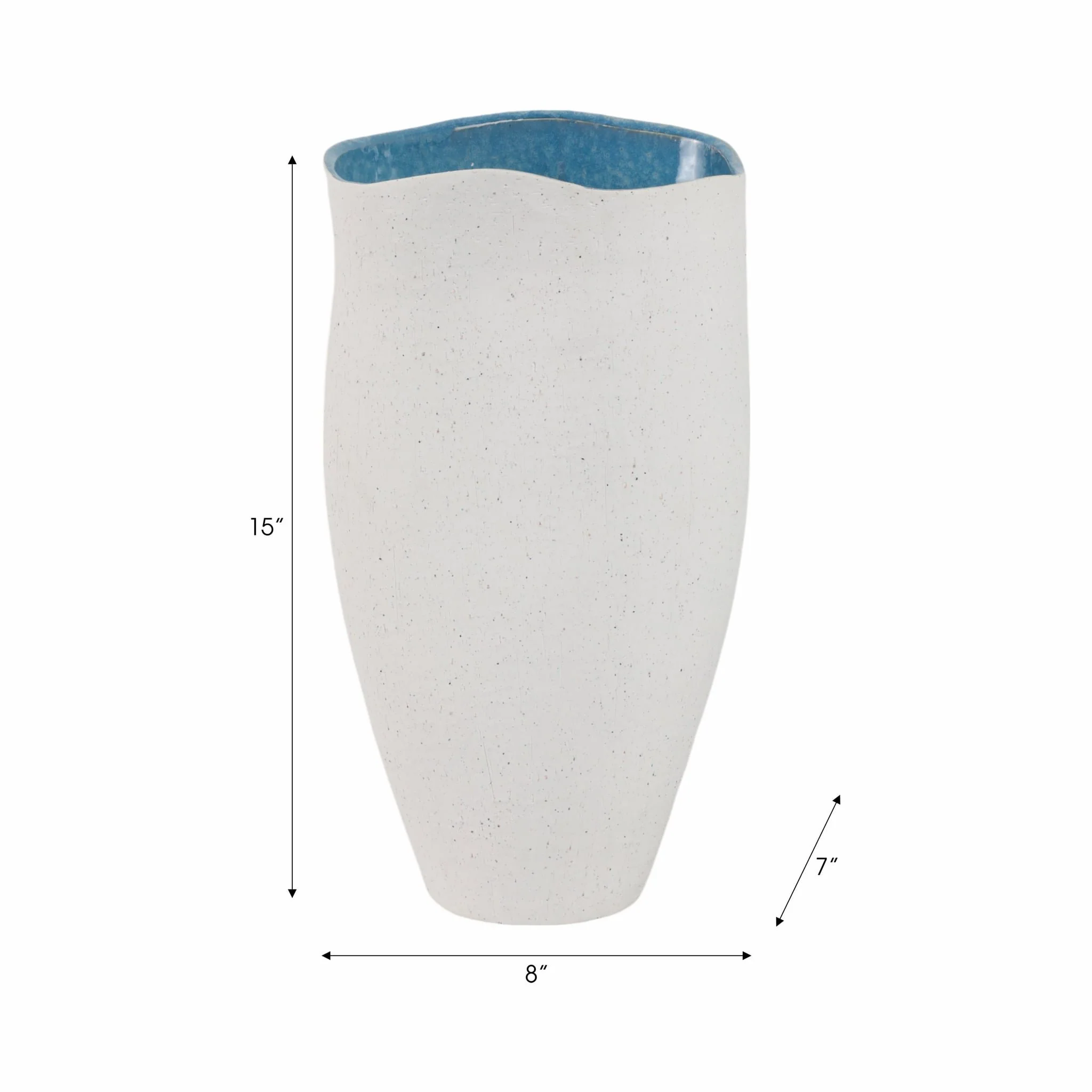 15x8" Textured Organic Vase Reactive Inside, White - Image 8