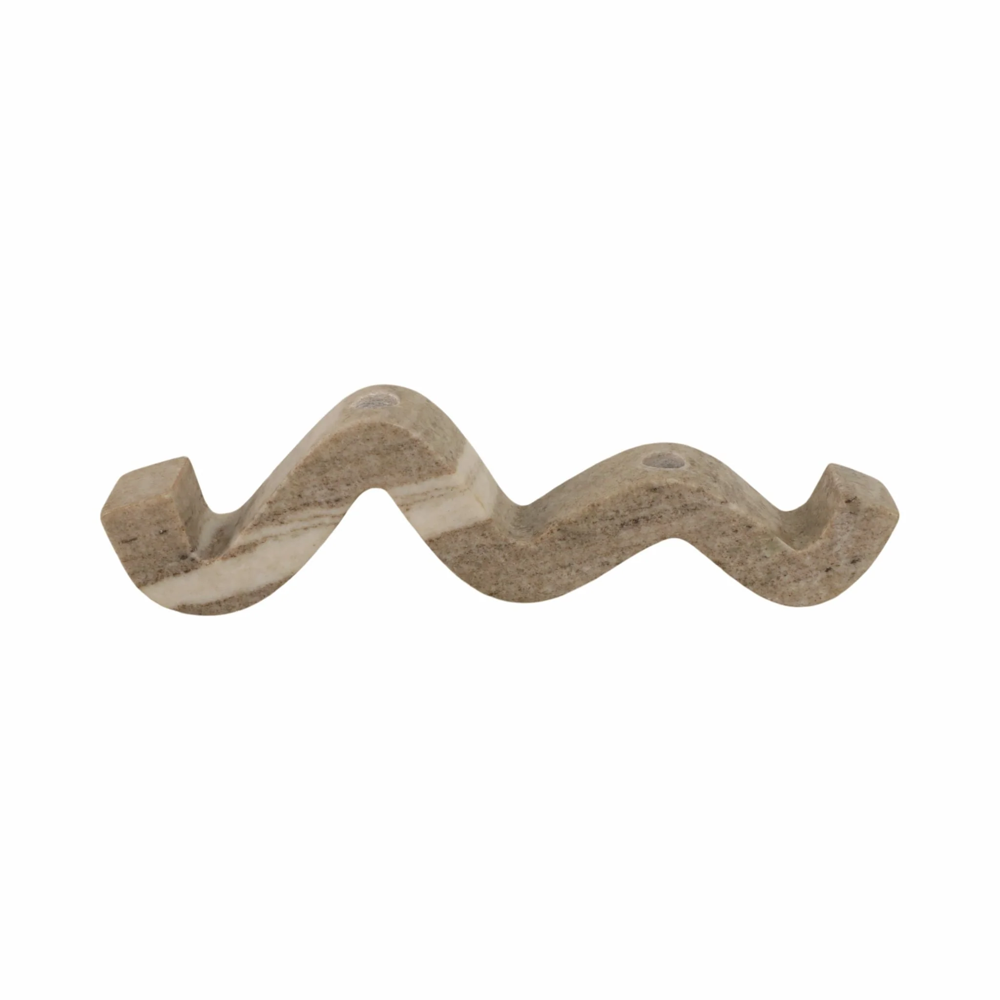 16" Curvy Marble 2-taper Candle Holder, Beige