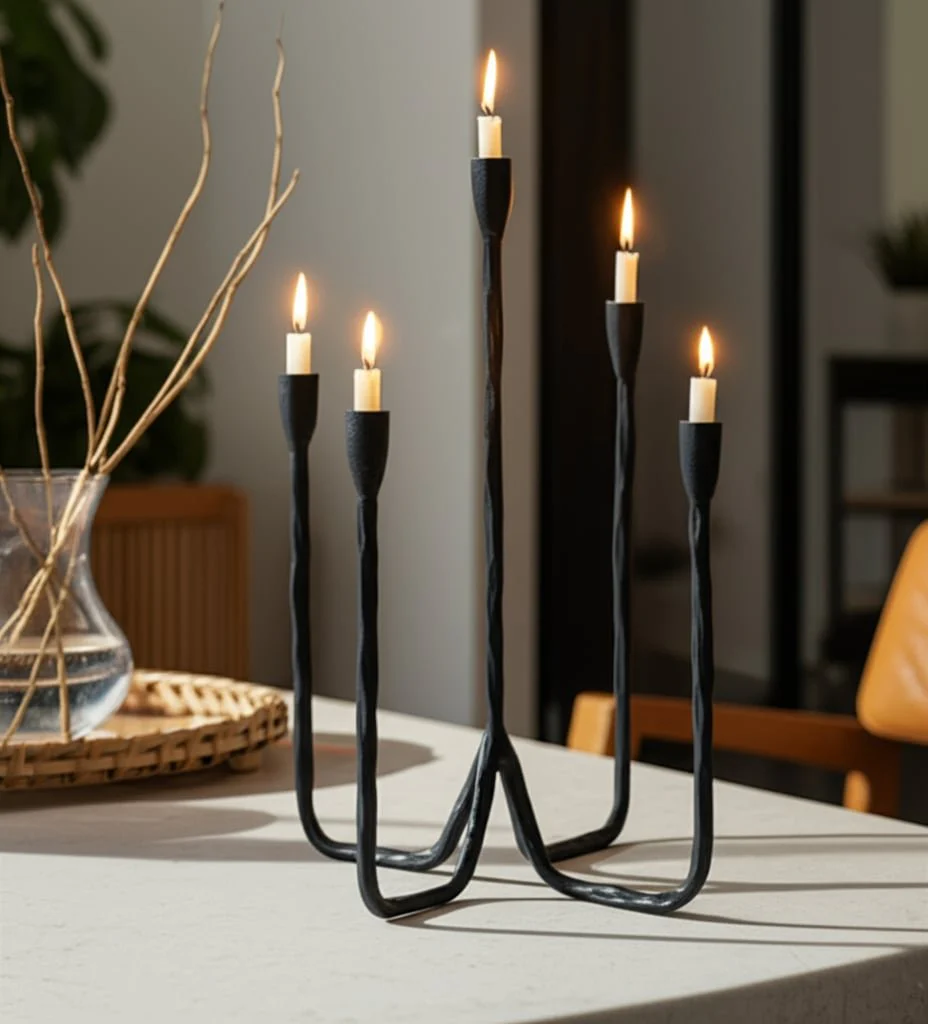 16" Forged 5-taper Candle Holder, Black - Image 11