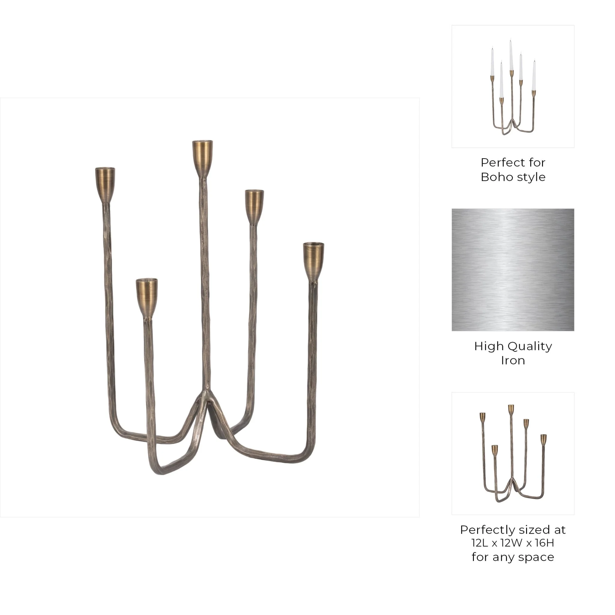 16" Forged 5-taper Candle Holder, Bronze - Image 9
