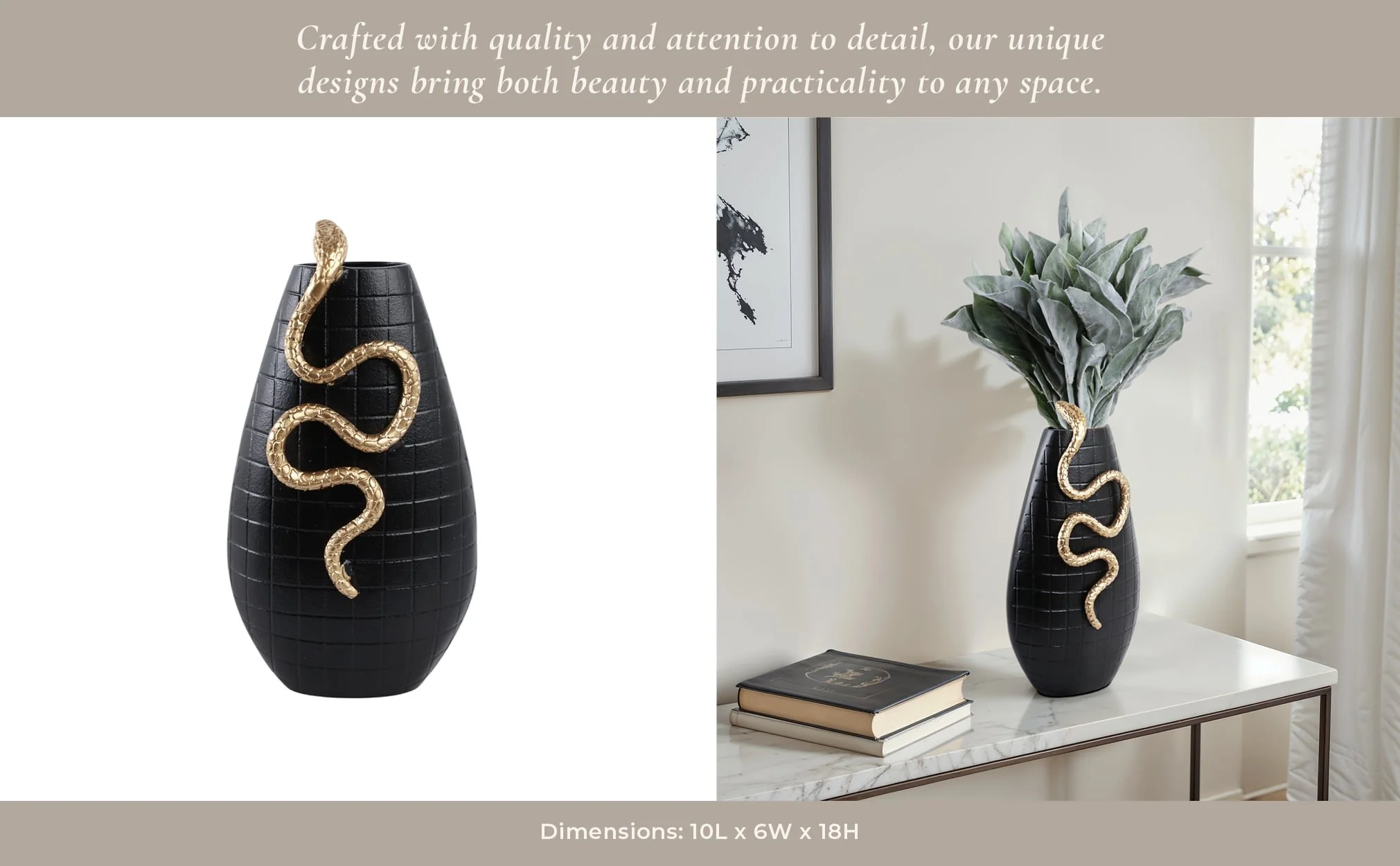 16x10" Curved Snake On Vase, Black/gold - Image 11