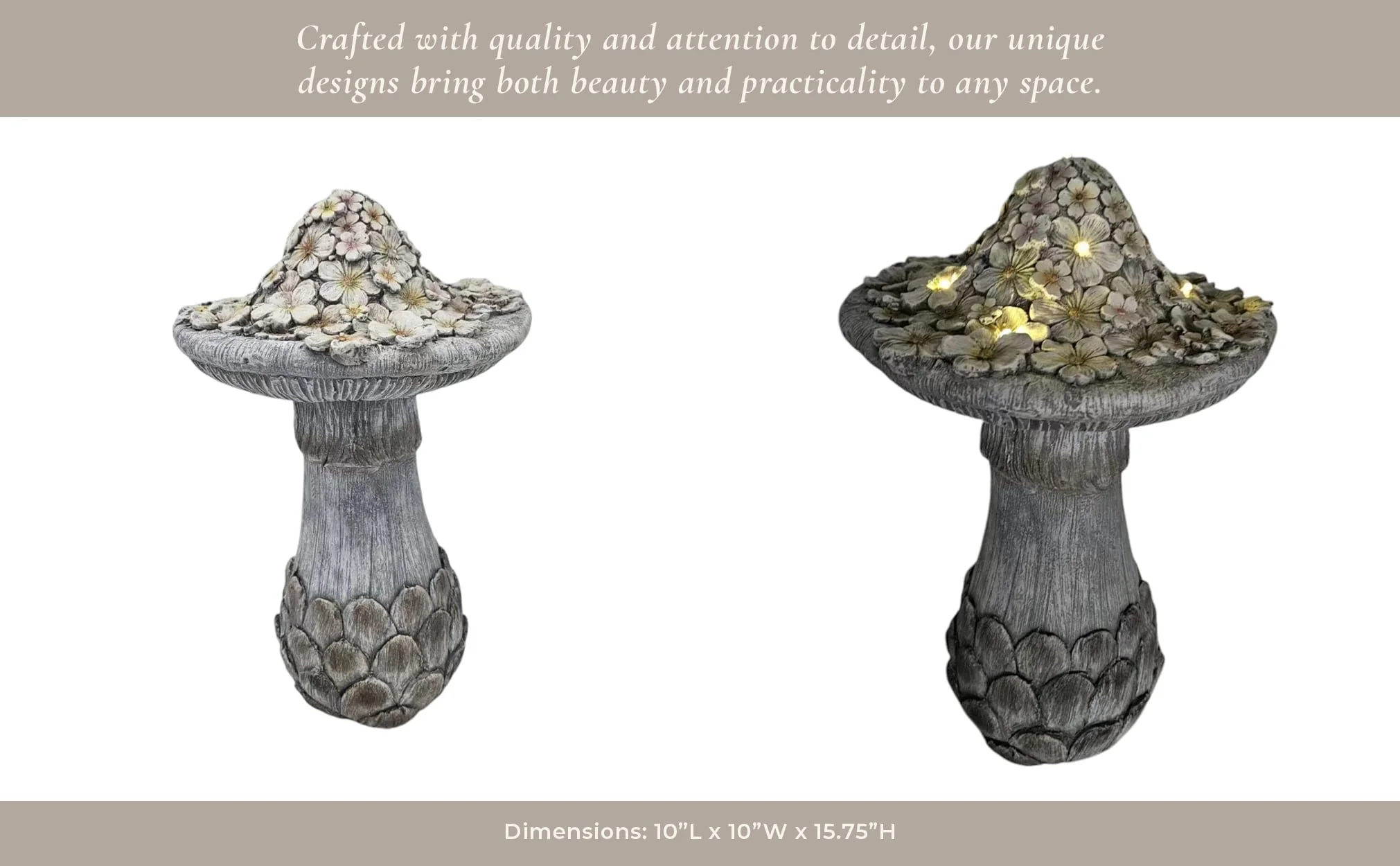 16x10" Garden Mushroom With Solar, Grey Multi - Image 13