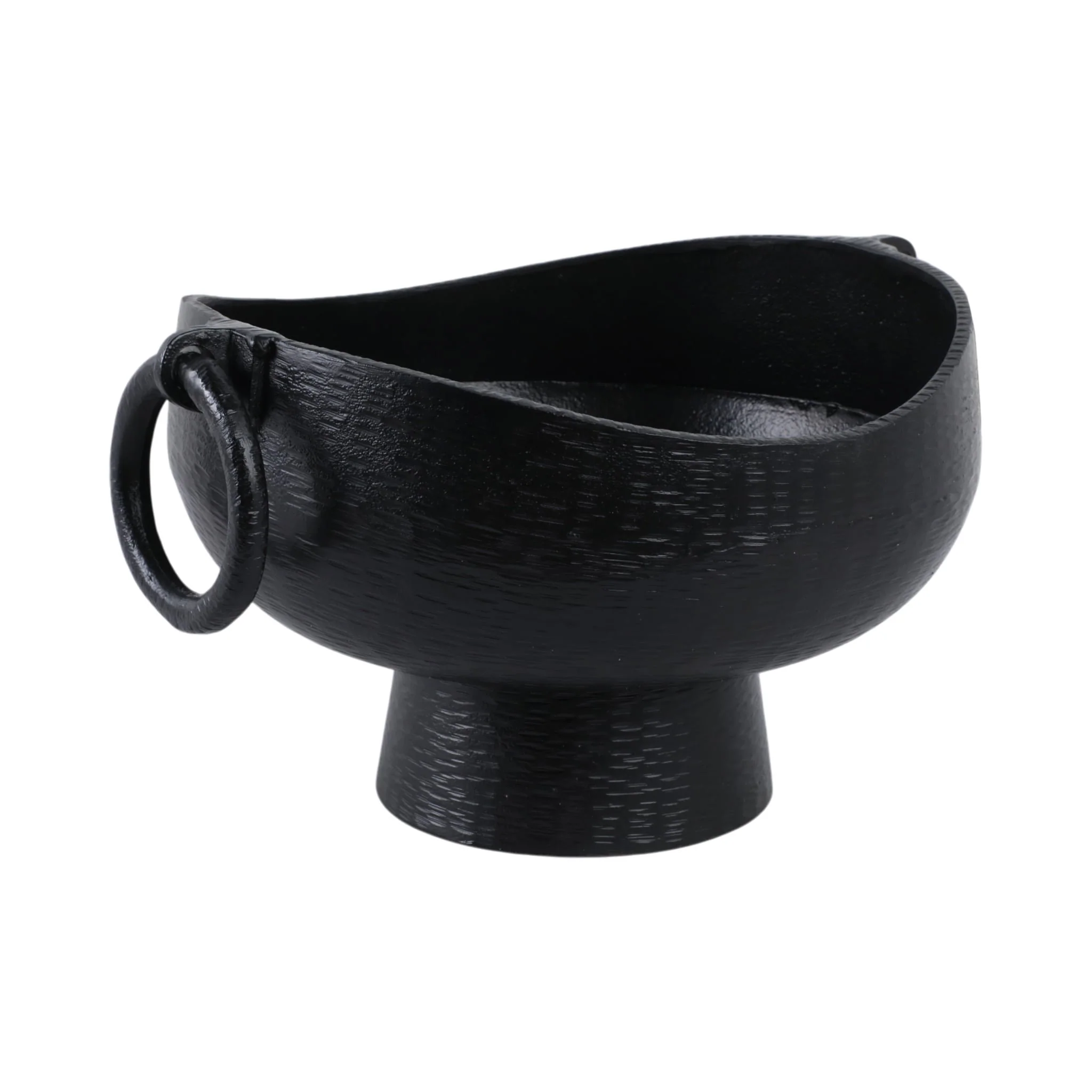 16x13" Metal Pedestal Bowl With Ring Handles, Blk - Image 2