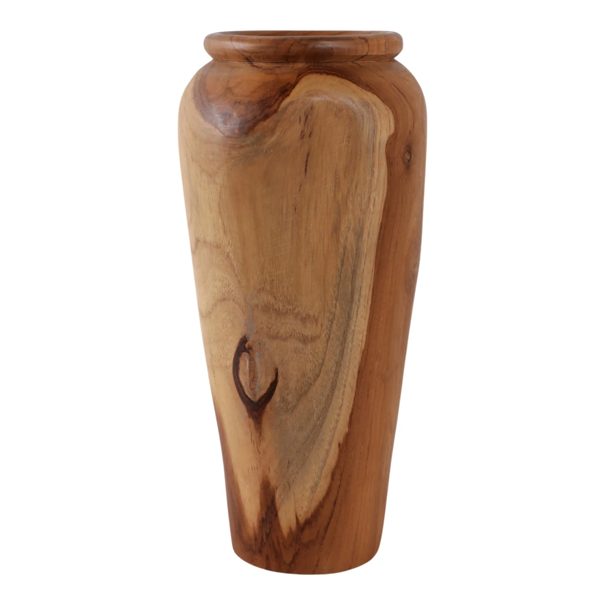 16x7" Teak Wood Vase, Brown