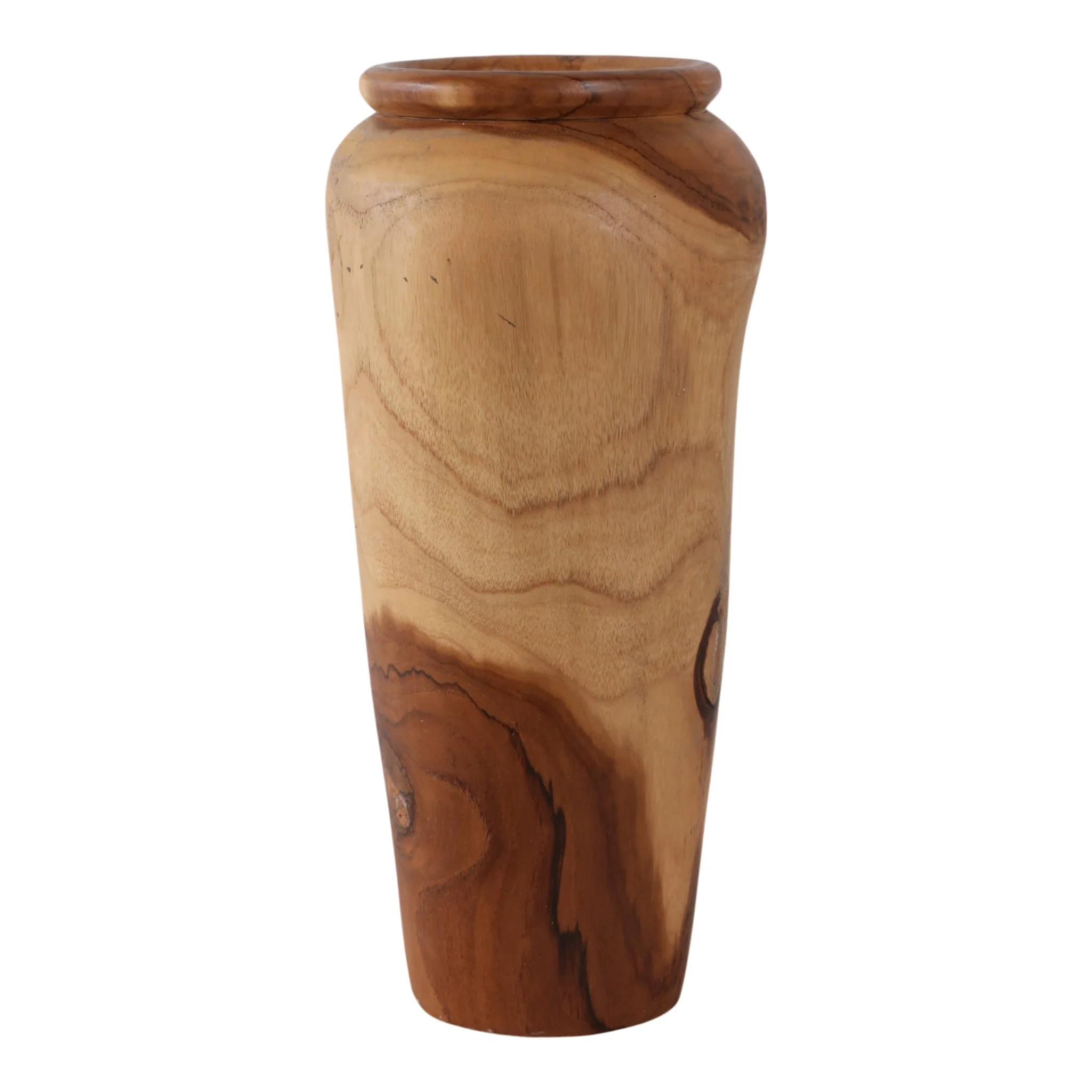 16x7" Teak Wood Vase, Brown - Image 3
